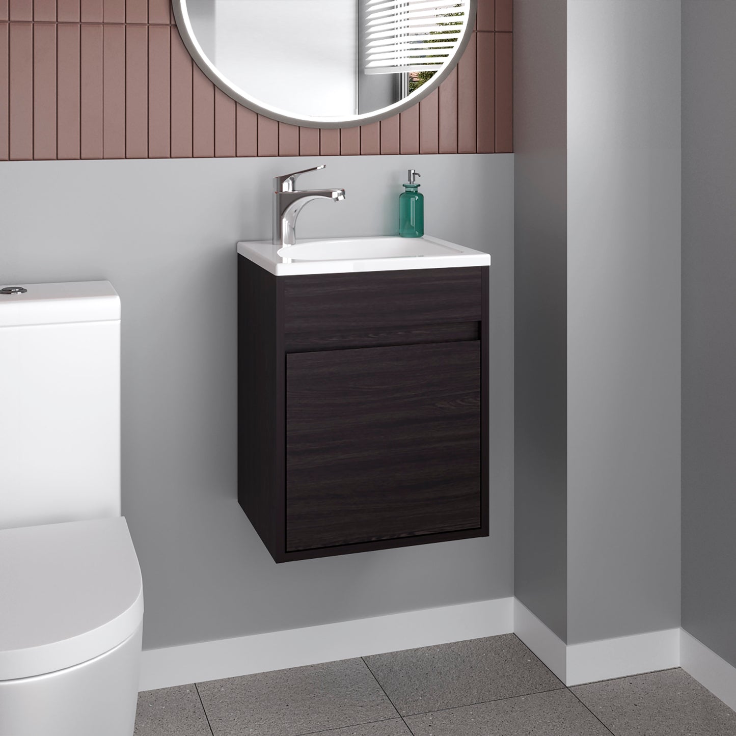Furman Bathroom Vanity With Single Door And Open Shelf, Compact Freestanding Sink Base Cabinet, Black