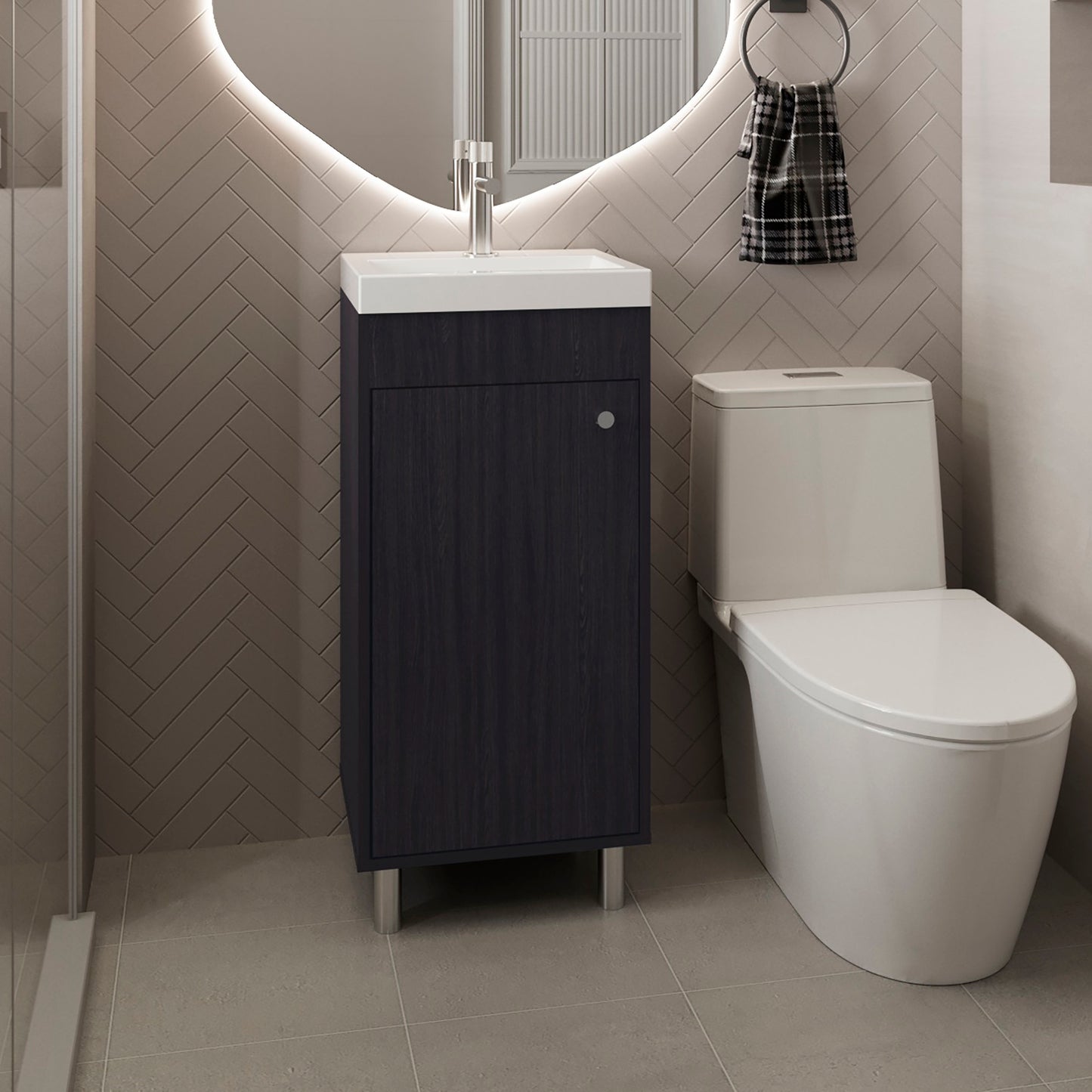 Rivera Freestanding Bathroom Vanity With One Door, Two Shelves, Resin Sink Base Cabinet, Black