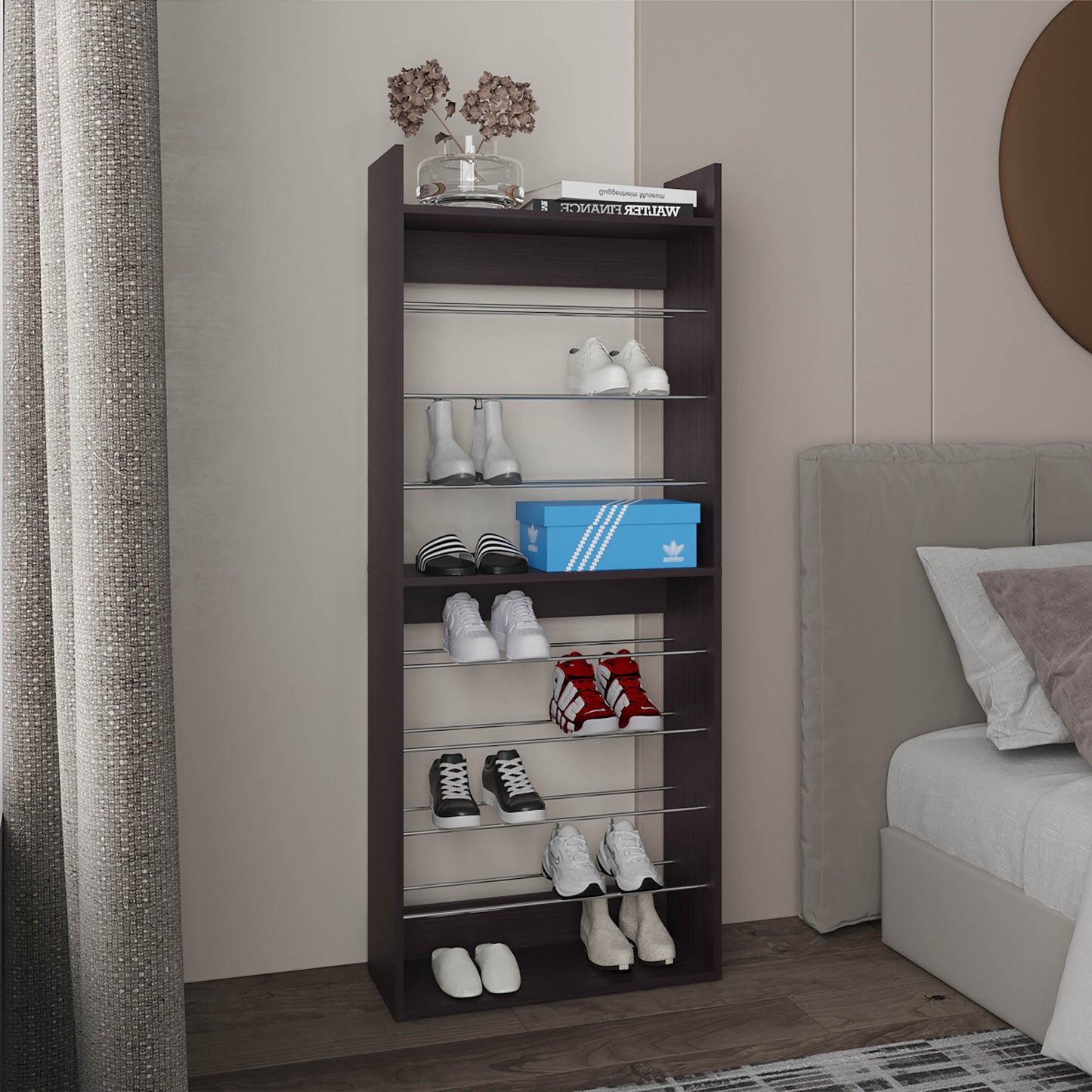 Ronald 10-Tier Shoe Rack With Slim Vertical Design, Freestanding Footwear Storage, Black