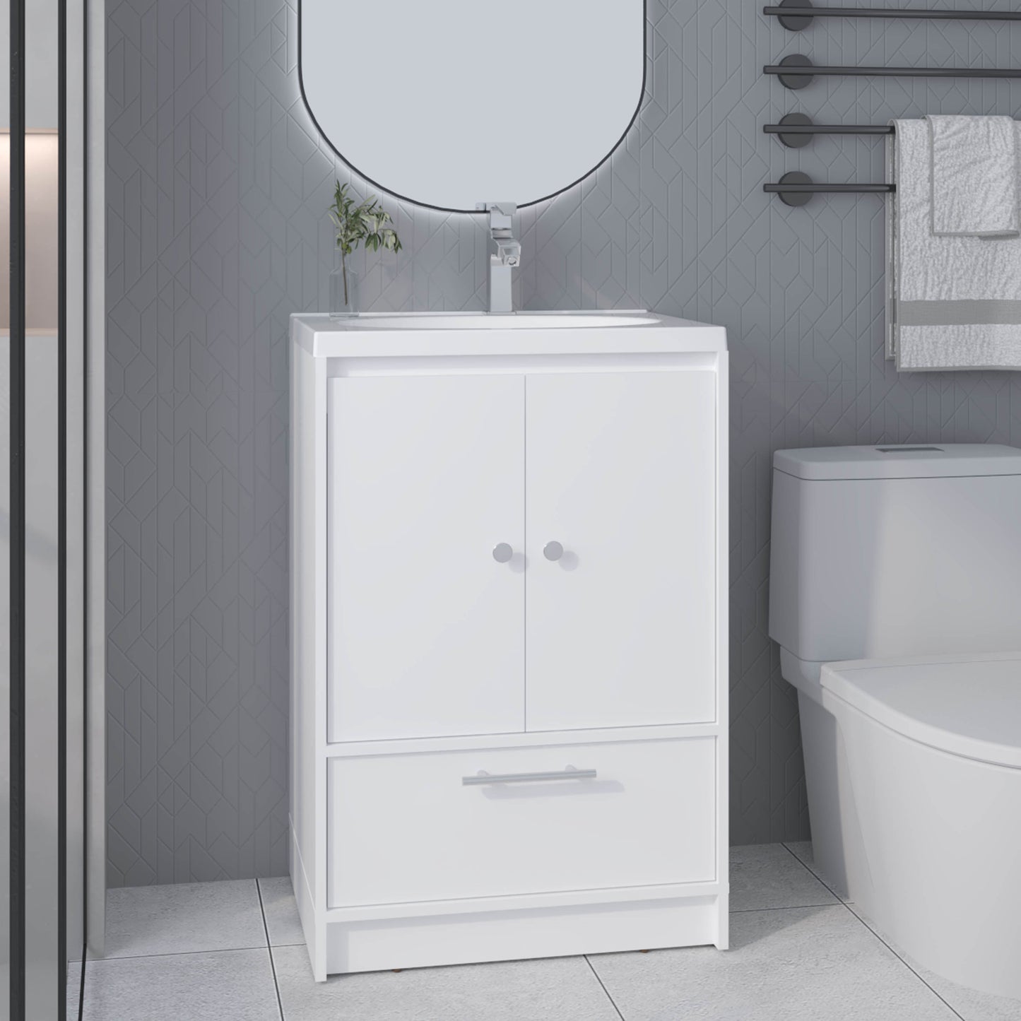 Bathroom Vanity with Sink, 2 Doors, 1 Drawer, White