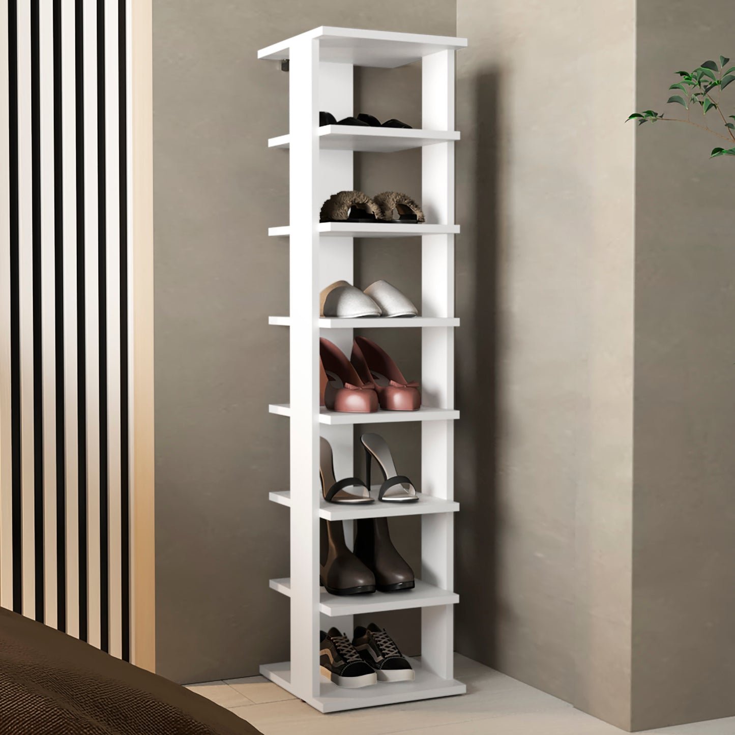 Shoe Rack, White, 7 Shelves