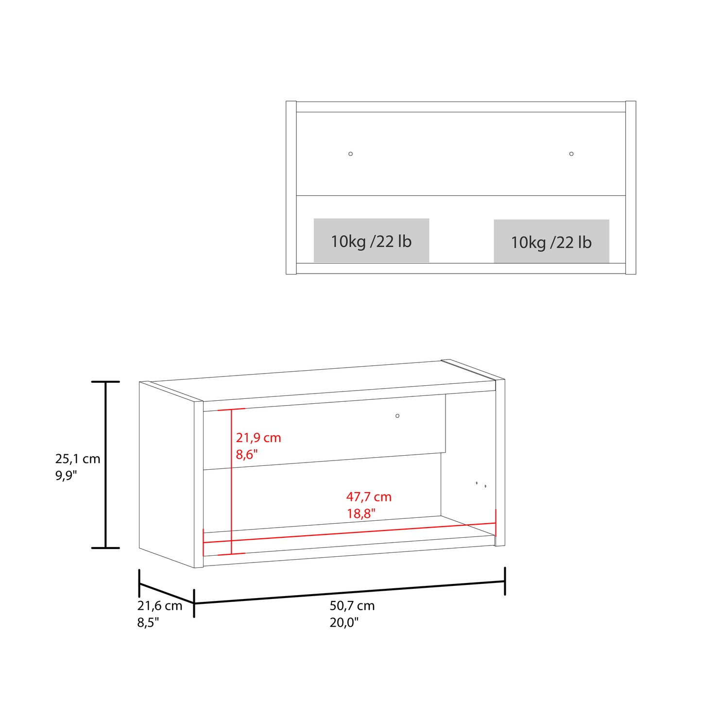 White Engineered Wood Wall Cabinet - 20" Wide for Living Room