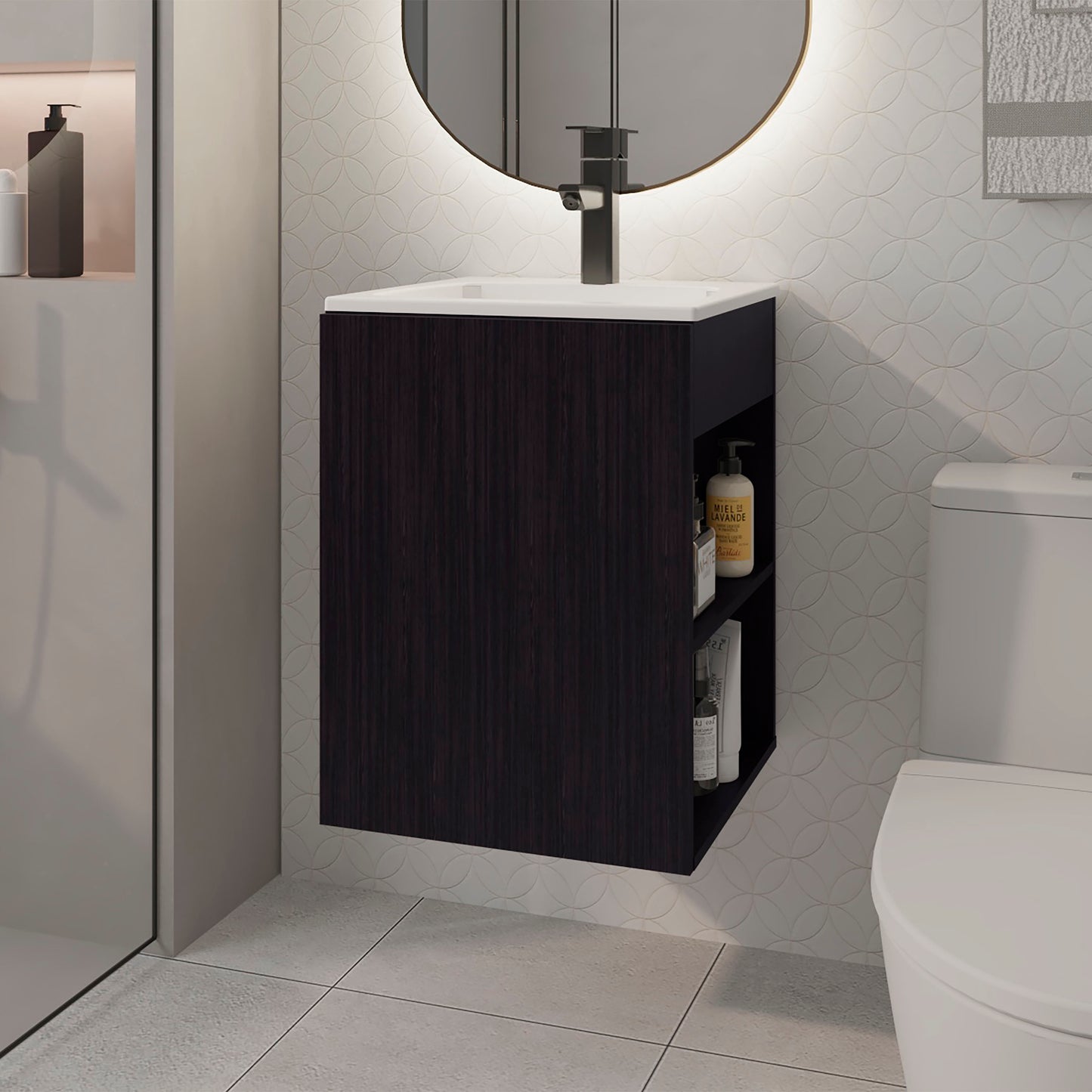 Bathroom Vanity 23.7" H , 1 Door, 3 shelves, Black Wengue - Bathroom