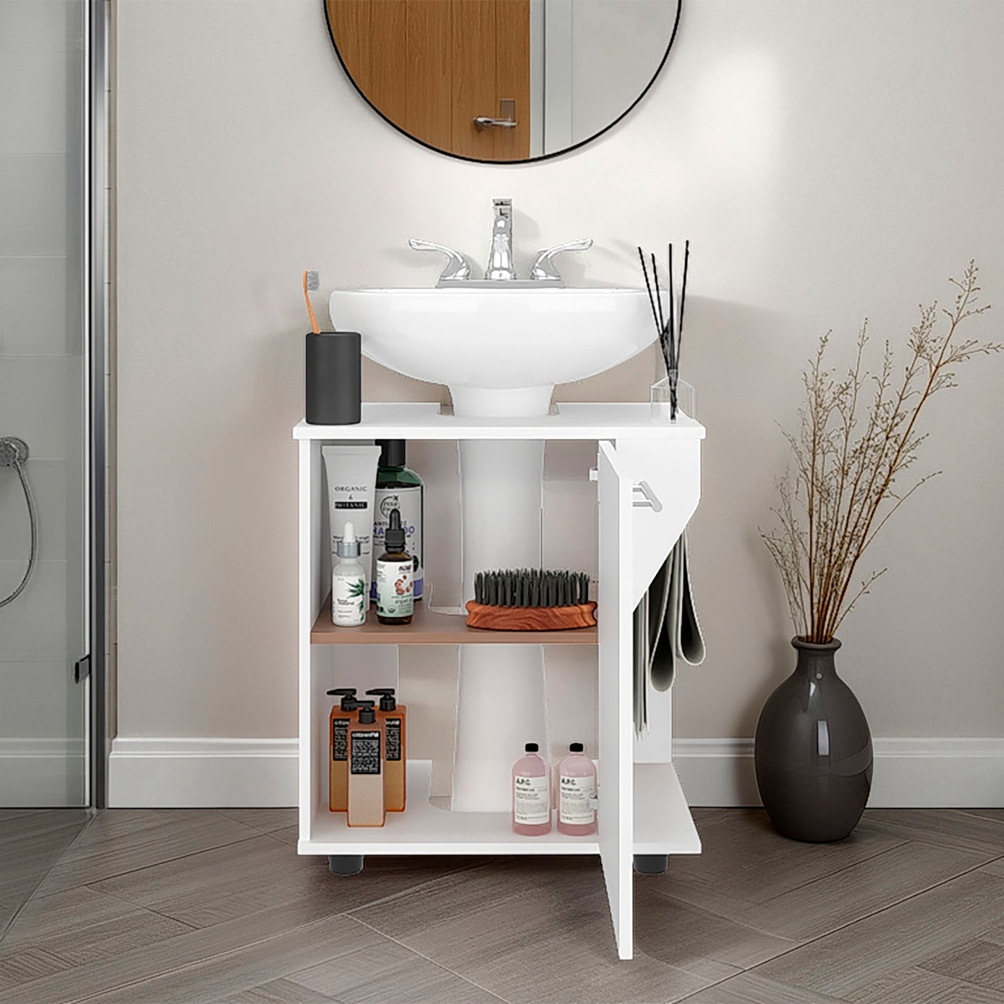 White Bathroom Vanity Cabinet - 24" Storage