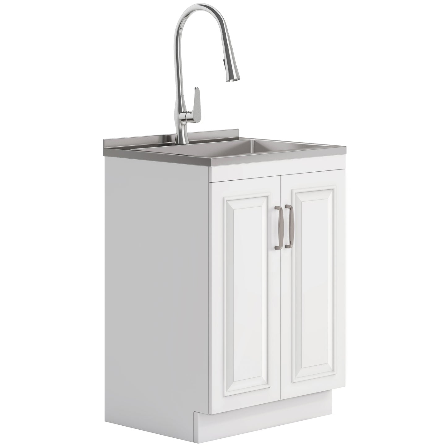 Darwin - Deluxe 24" Laundry Cabinet with Pull-out Faucet and Stainless Steel Sink - White
