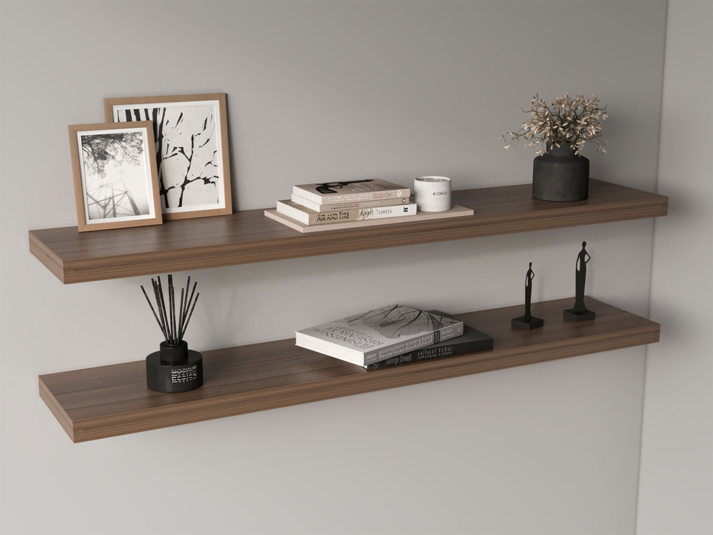 Ecco 47" Wide Floating Shelves Set Of 2, Shelves For Wall Decor For Bedroom, Bathroom Storage Shelves, Book Shelves For Living Room, light brown