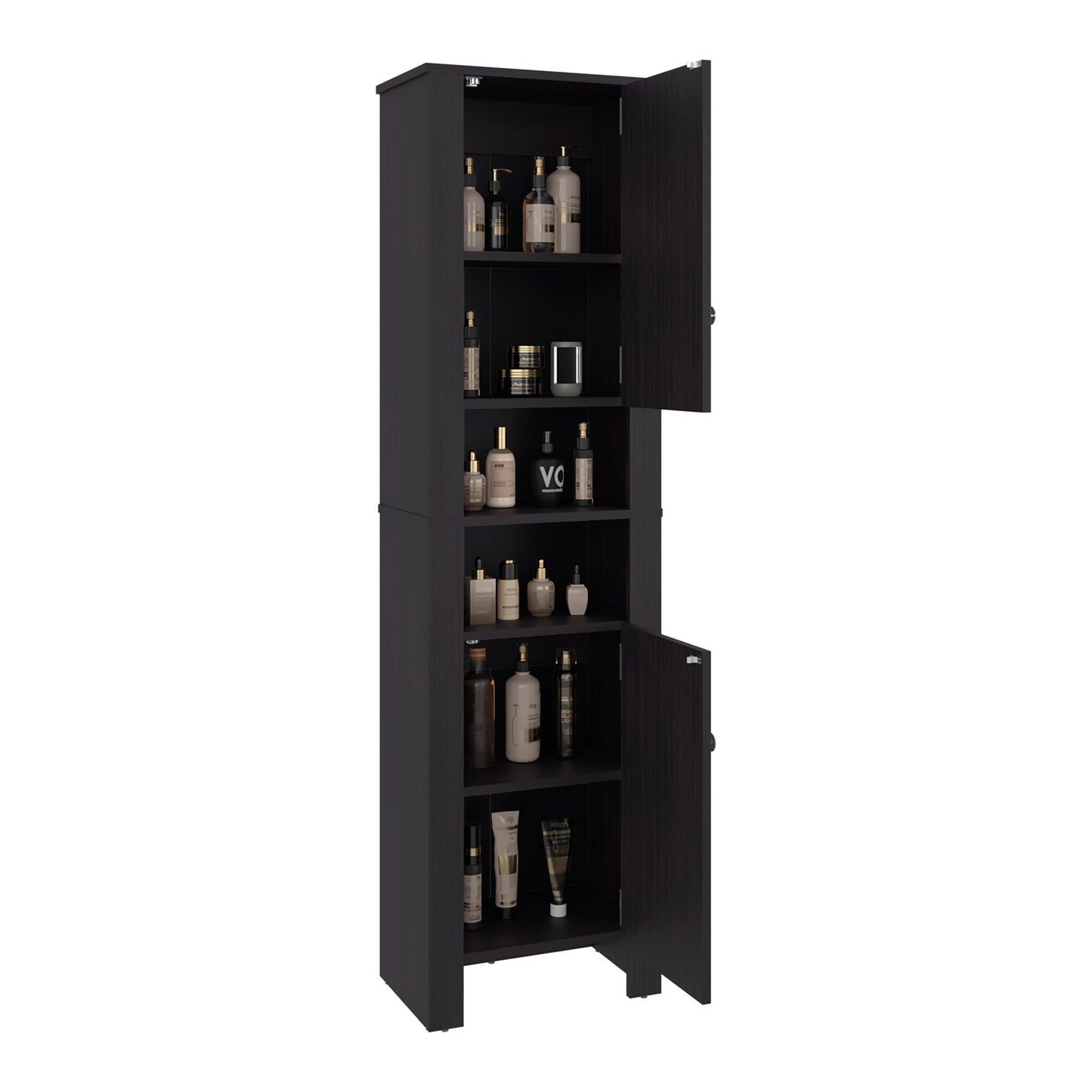 Black Bathroom Cabinet with Storage - 10.9"W x 17.4"D x 63.3"H for Living Room