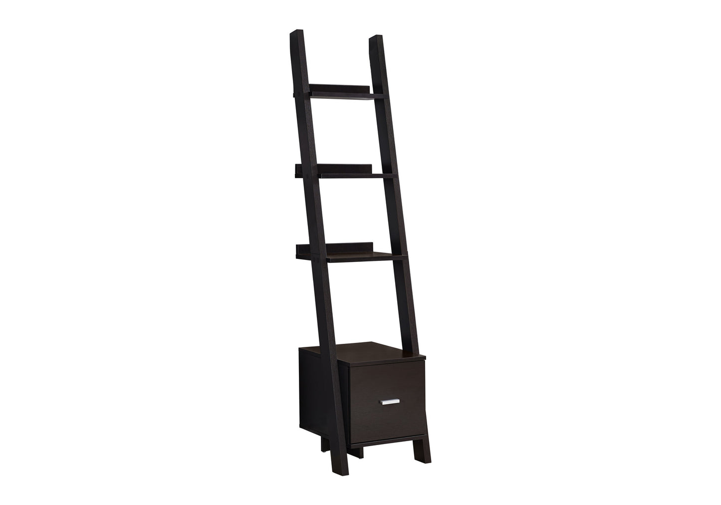 Bookshelf, Bookcase, Etagere, Corner, Ladder, 69"h, Office, Bedroom, Brown Laminate, Contemporary, Modern