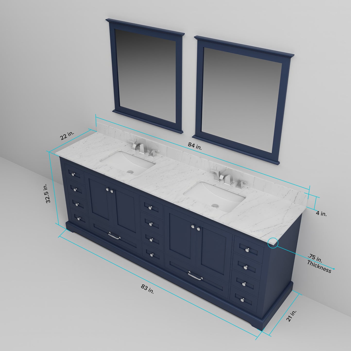 Navy Blue Double Bathroom Vanity with Marble Top