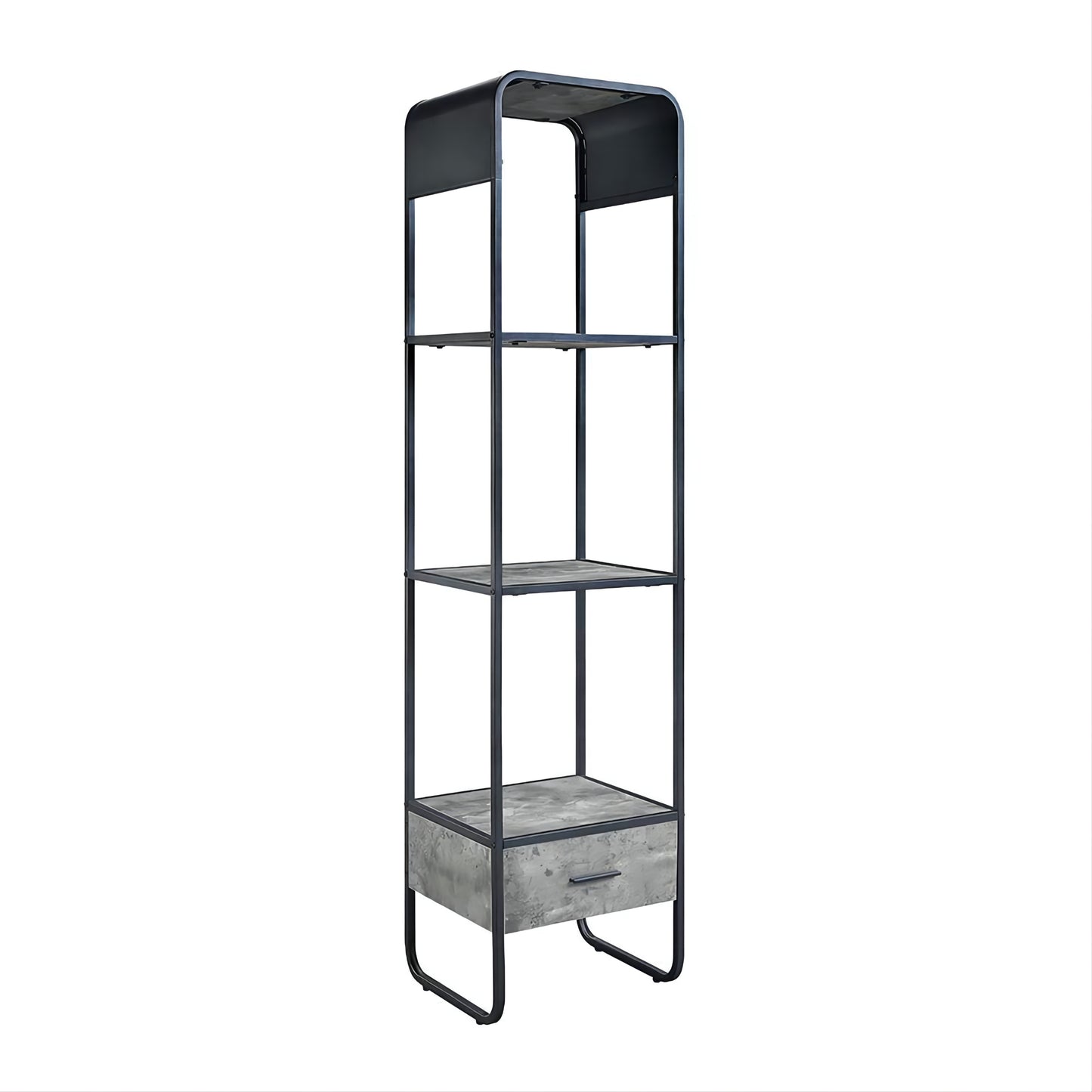 Modern Curve Design Black Finish TV Stand Side Pier with Drawer and Shelf Concrete Gray Luxury Living Room Furniture 1pc