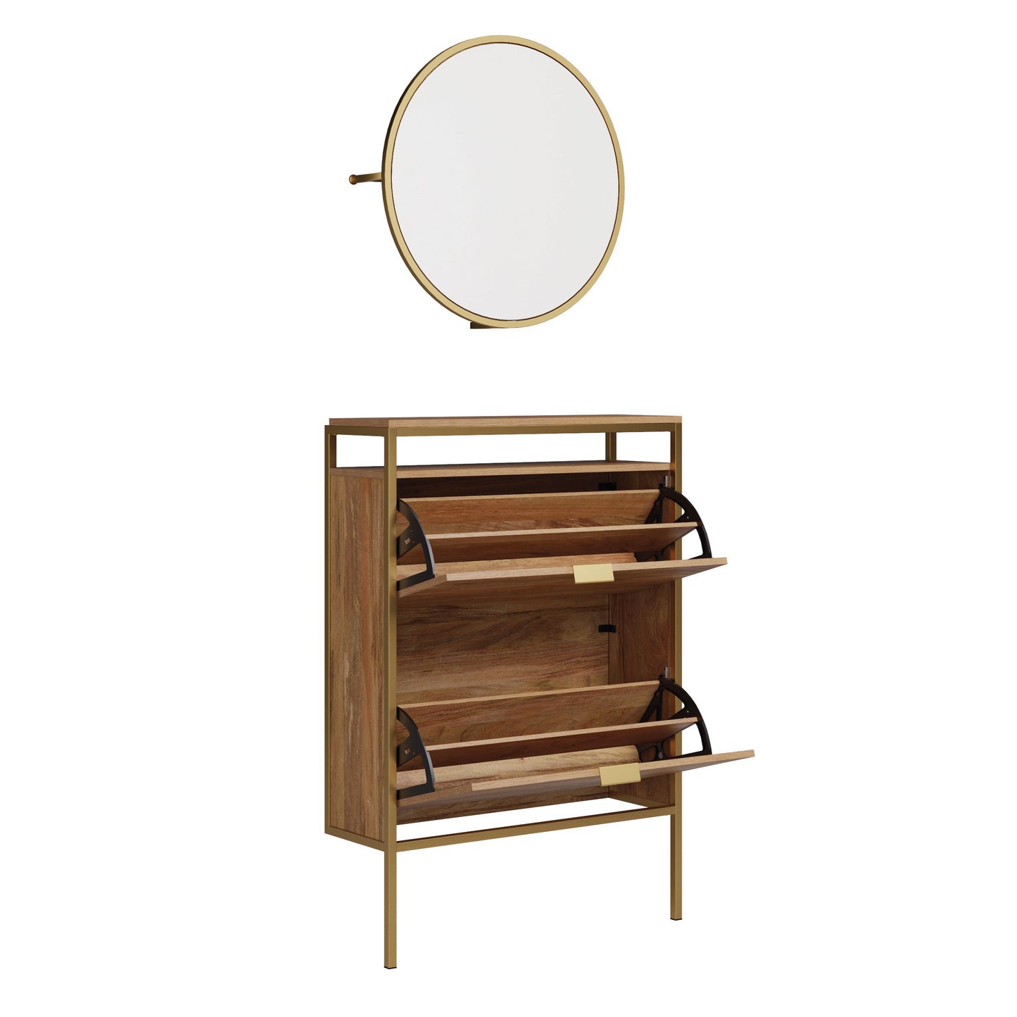 Wall-mounted Shoe Cabinet with Mirror, Brown finish