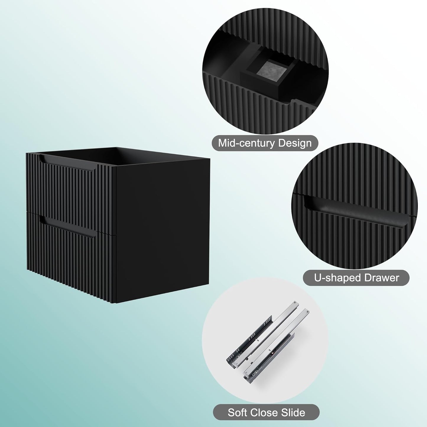Black MDF Bathroom Vanity Cabinet - 23.6" Floating Storage