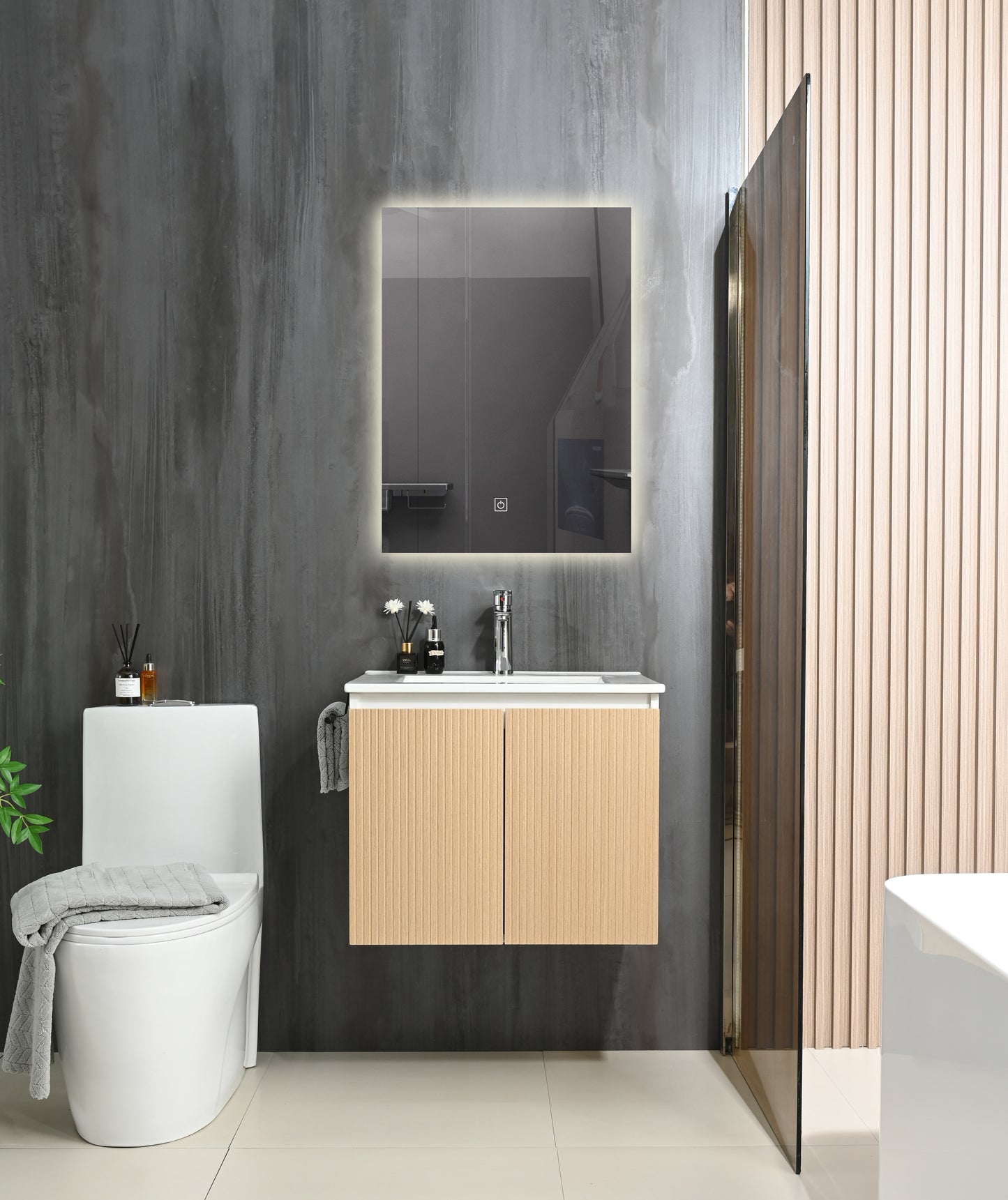 Goodyo 24" Wall-mount Bathroom Sink Vanity Floating Storage Cabinet Combo w/ Black Towel Rack, White & Yellow