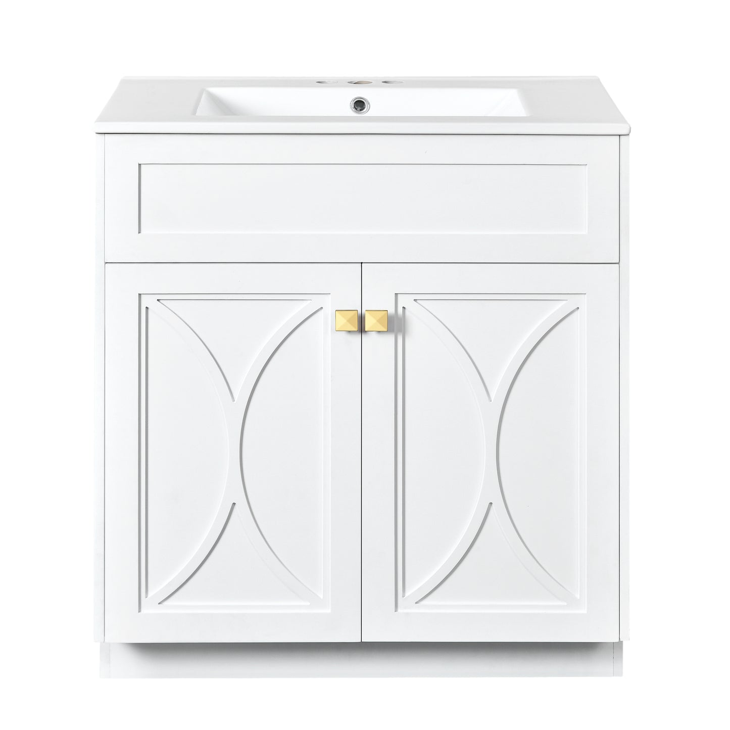 30 Inch White Bathroom Vanity with Ceramic Sink - Modern Storage Cabinet