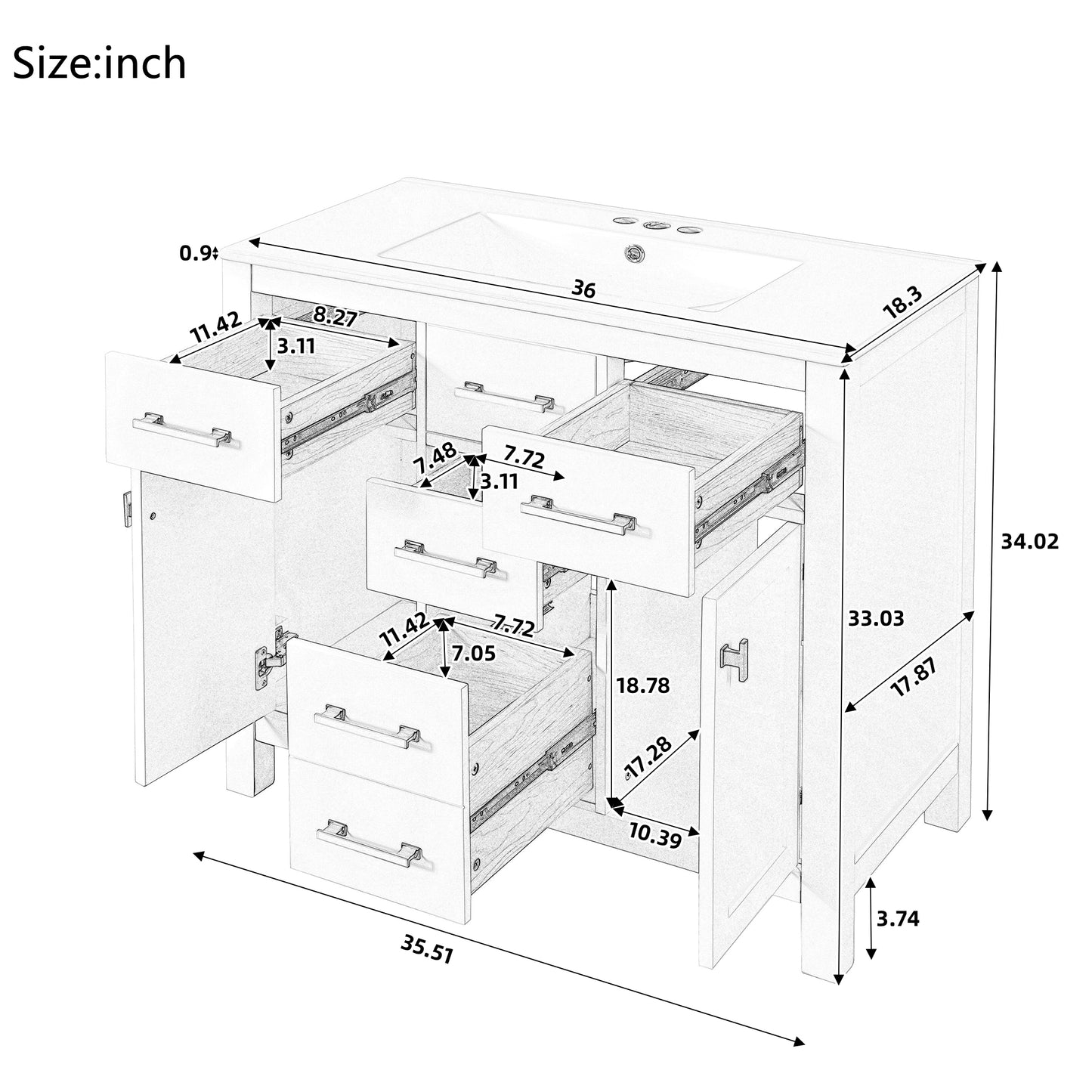 36" Green Bathroom Vanity - Storage & Ceramic Sink Combo