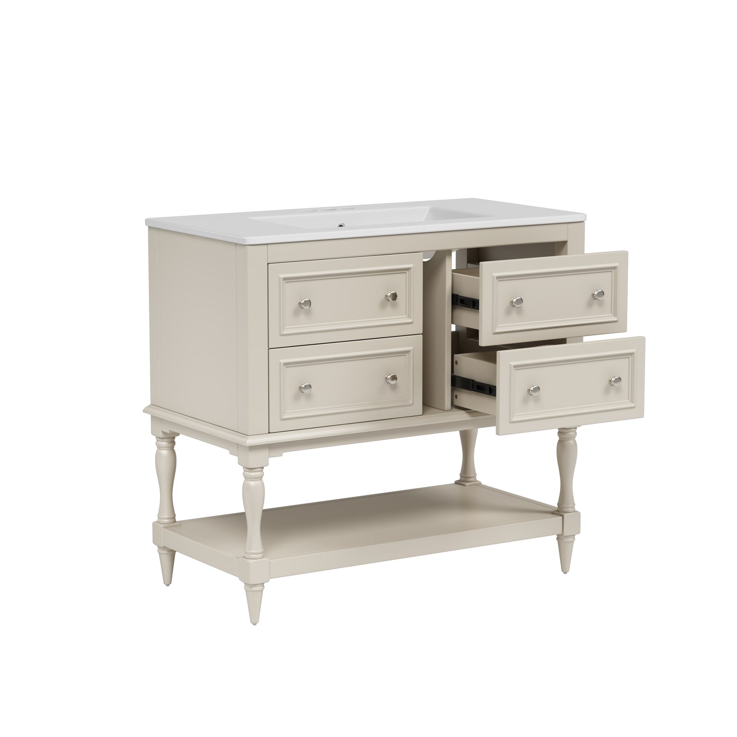36" Beige Bathroom Vanity with Sink - Storage Cabinet