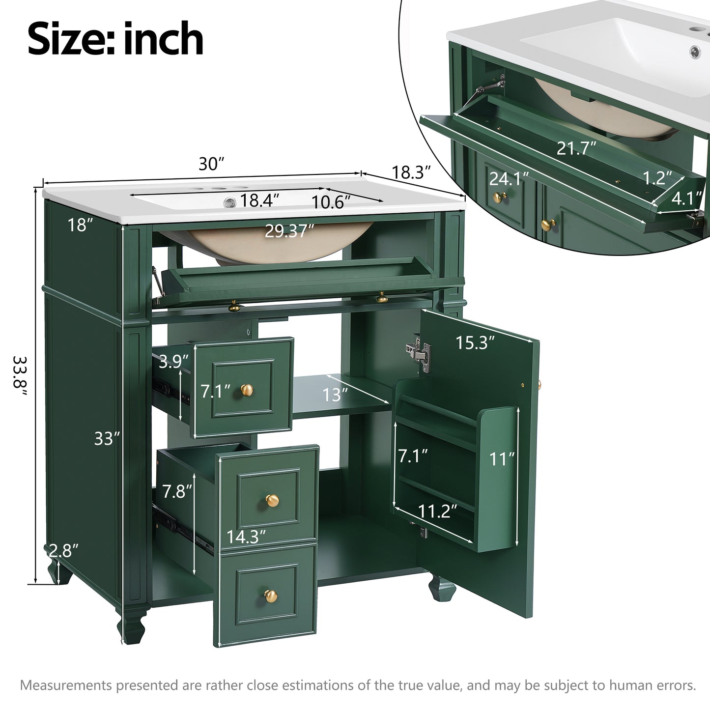 Modern Green Bathroom Vanity Cabinet with Ceramic Sink Basin