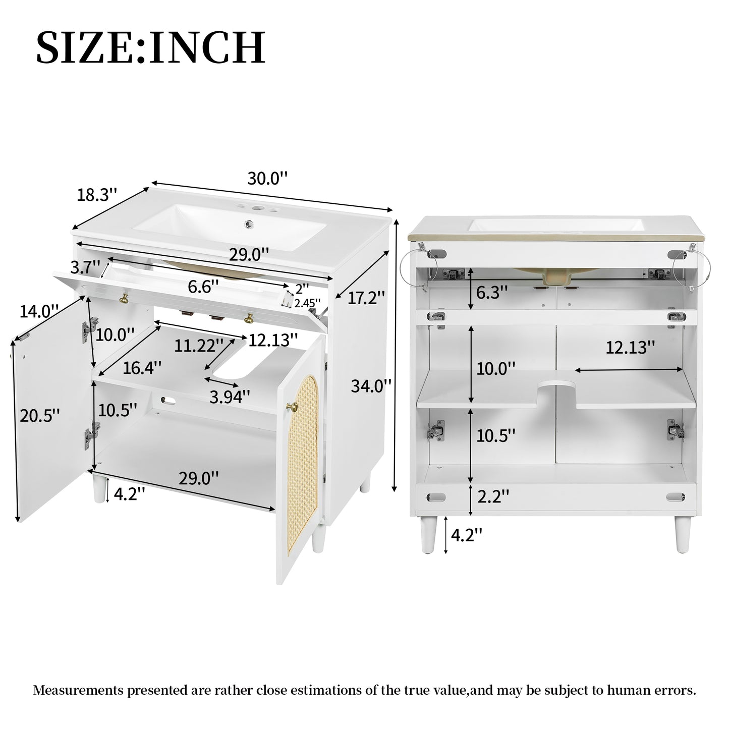 30" Bathroom Vanity with Ceramic Sink - White, Solid Wood Frame