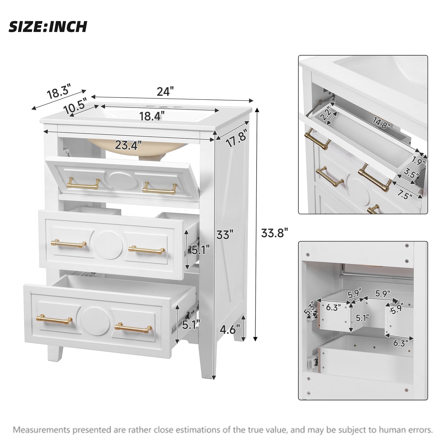 Retro White Bathroom Vanity with Solid Wood Frame Storage