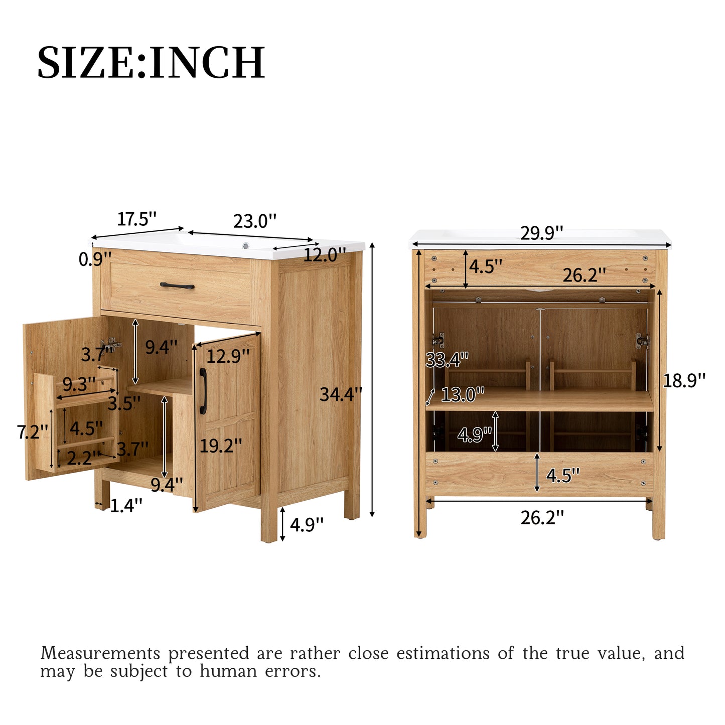 30 Inch Bathroom Vanity - Natural Wood Sink Cabinet