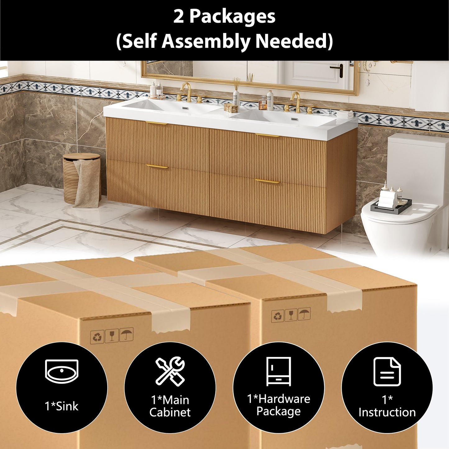 59.3 Inch Wood Bathroom Vanity with Double Sink