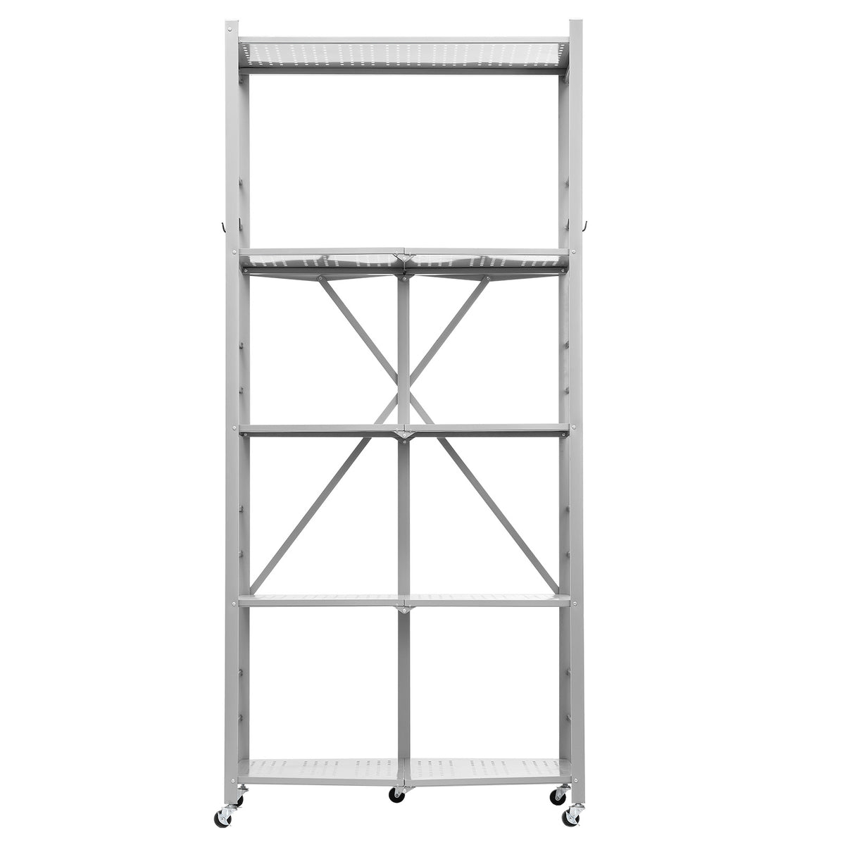5-Tier Folding Shelf with Wheels - Gray Steel Storage Unit for Living Room
