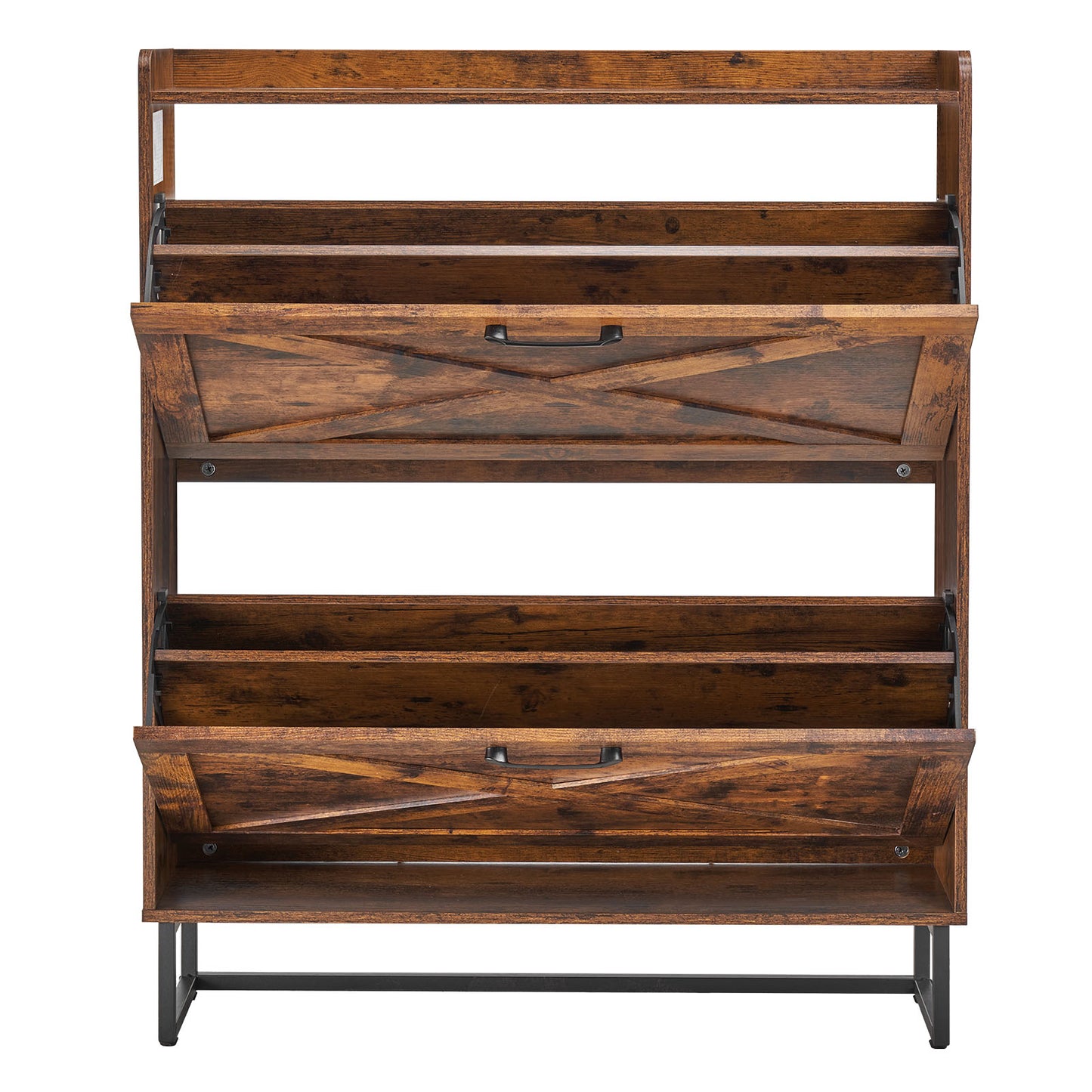 Farmhouse Shoe Cabinet - 2 Flip Drawers, Brown Iron