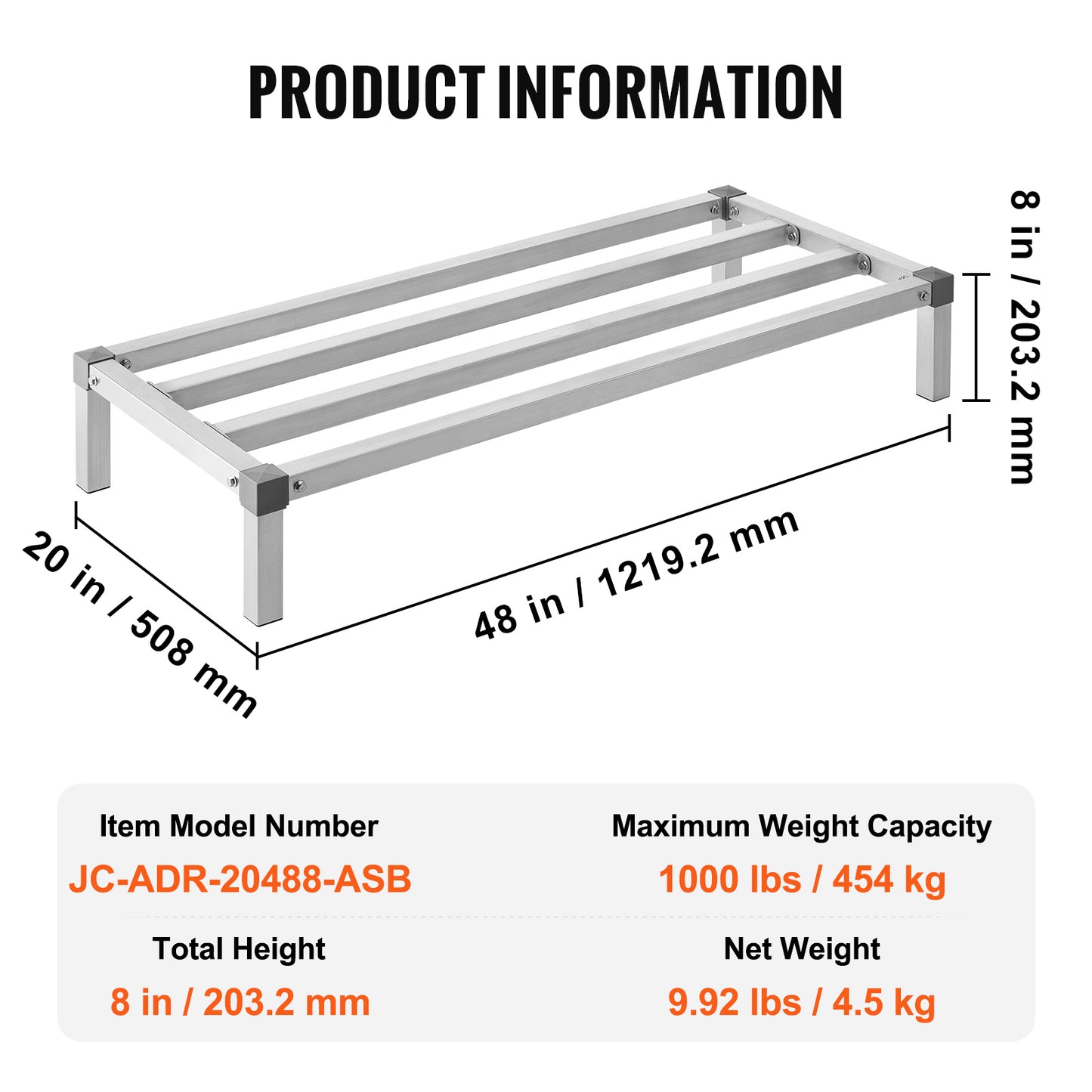 Aluminum Dunnage Rack - 48 x 20 Commercial Storage, 1000 lb Capacity