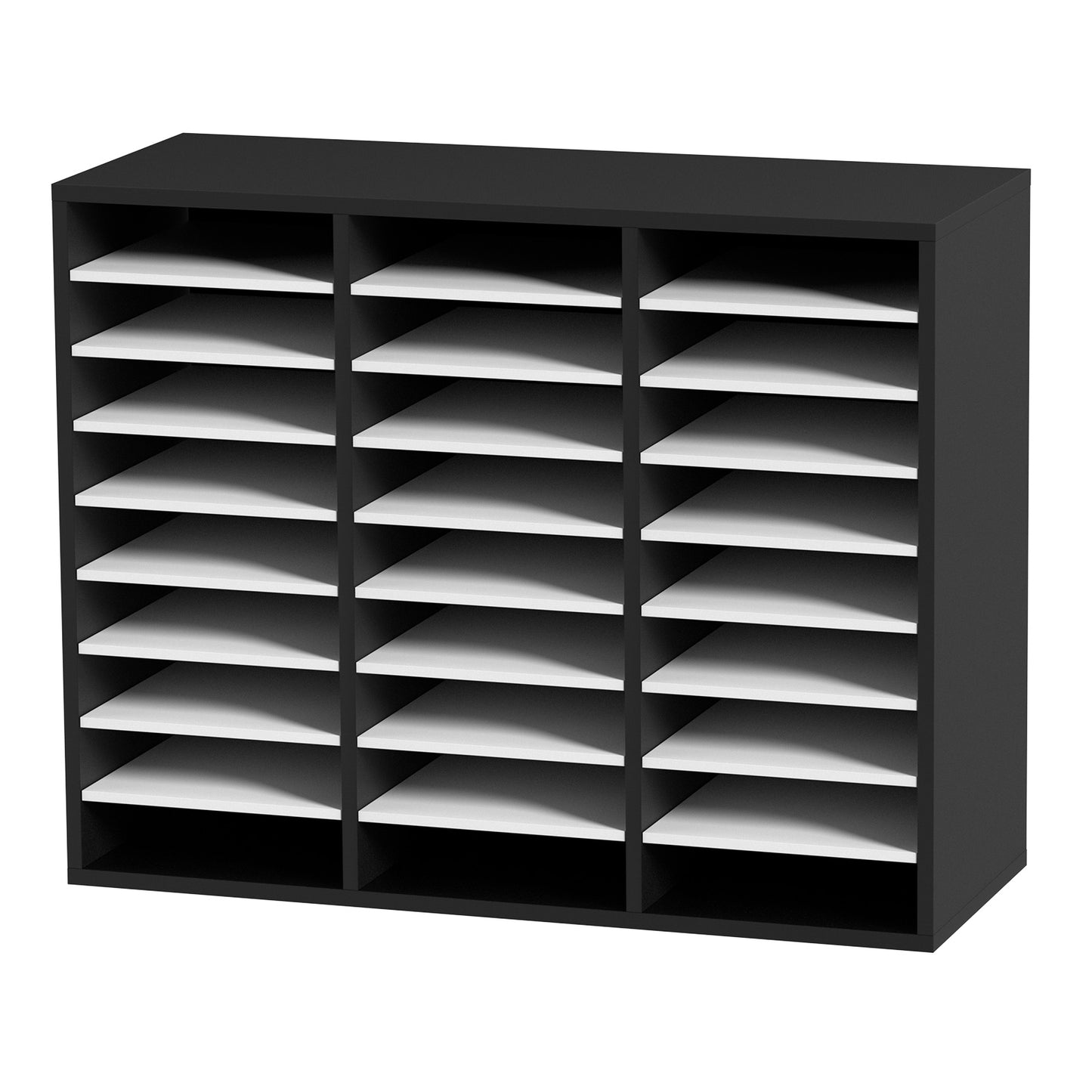 27 Compartments Wood Literature Organizer, Adjustable Shelves, Medium Density Fiberboard Mail Center, Office Home School Storage for Files, Documents, Papers, Magazines, Black+White