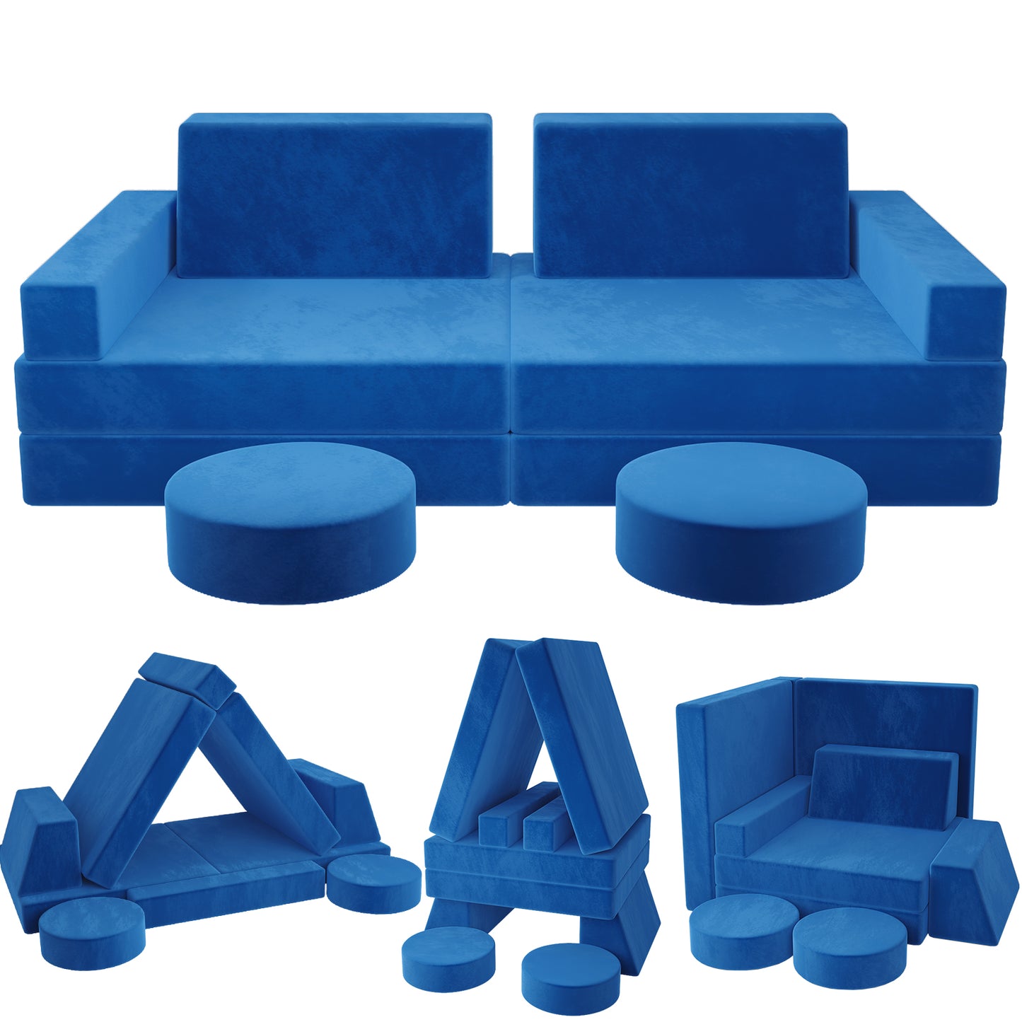 10 PCS Modular Kids Play Couch, DIY Convertible Foam Sectional Sofa for Toddlers, Soft Floor Cushion Play Furniture, Creative Play Fort for Boys Girls, Ideal for Bedroom Playroom