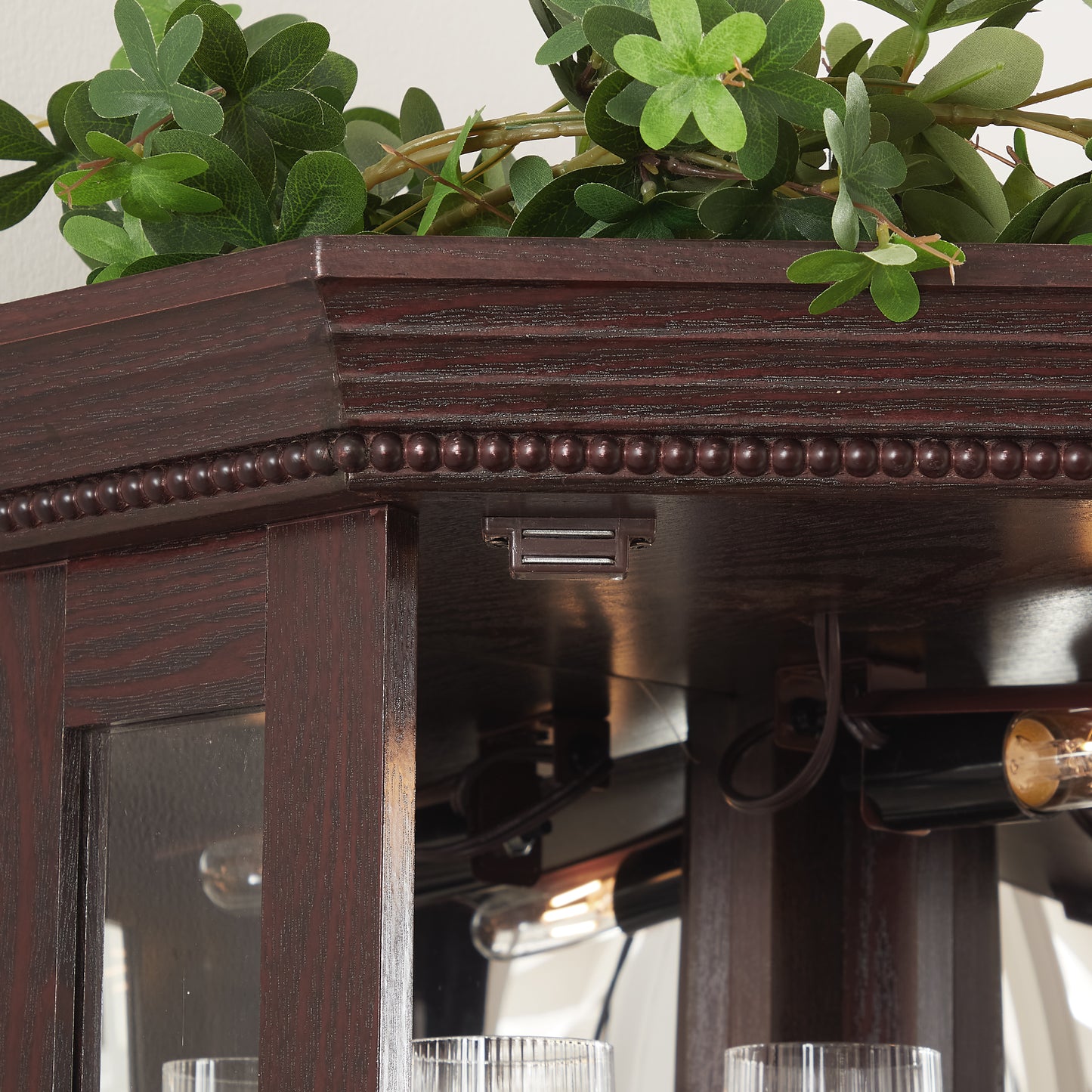 Cherry Glass Curio Cabinet - 69.59" Display Shelf with LED Lighting for Living Room