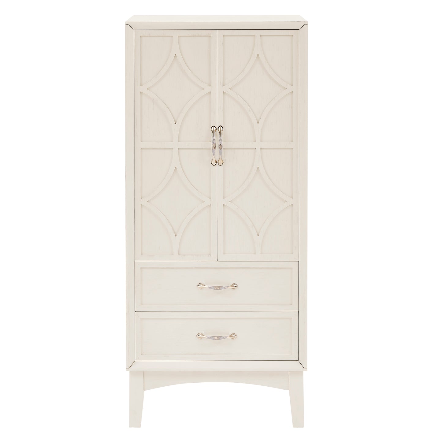 53.5" Tall Pantry Cabinet - Antique White Storage Sideboard for Living Room