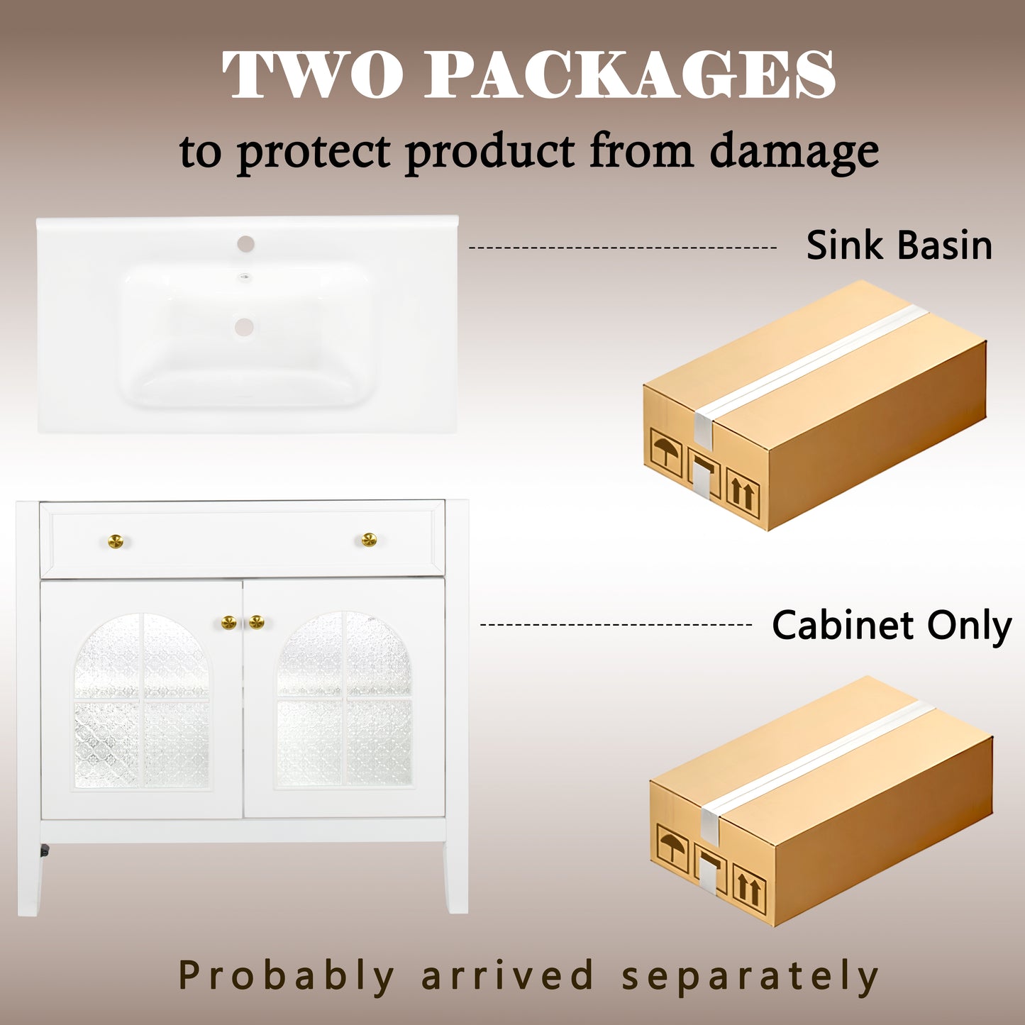 36" Medieval Bathroom Vanity - White MDF Glass Storage