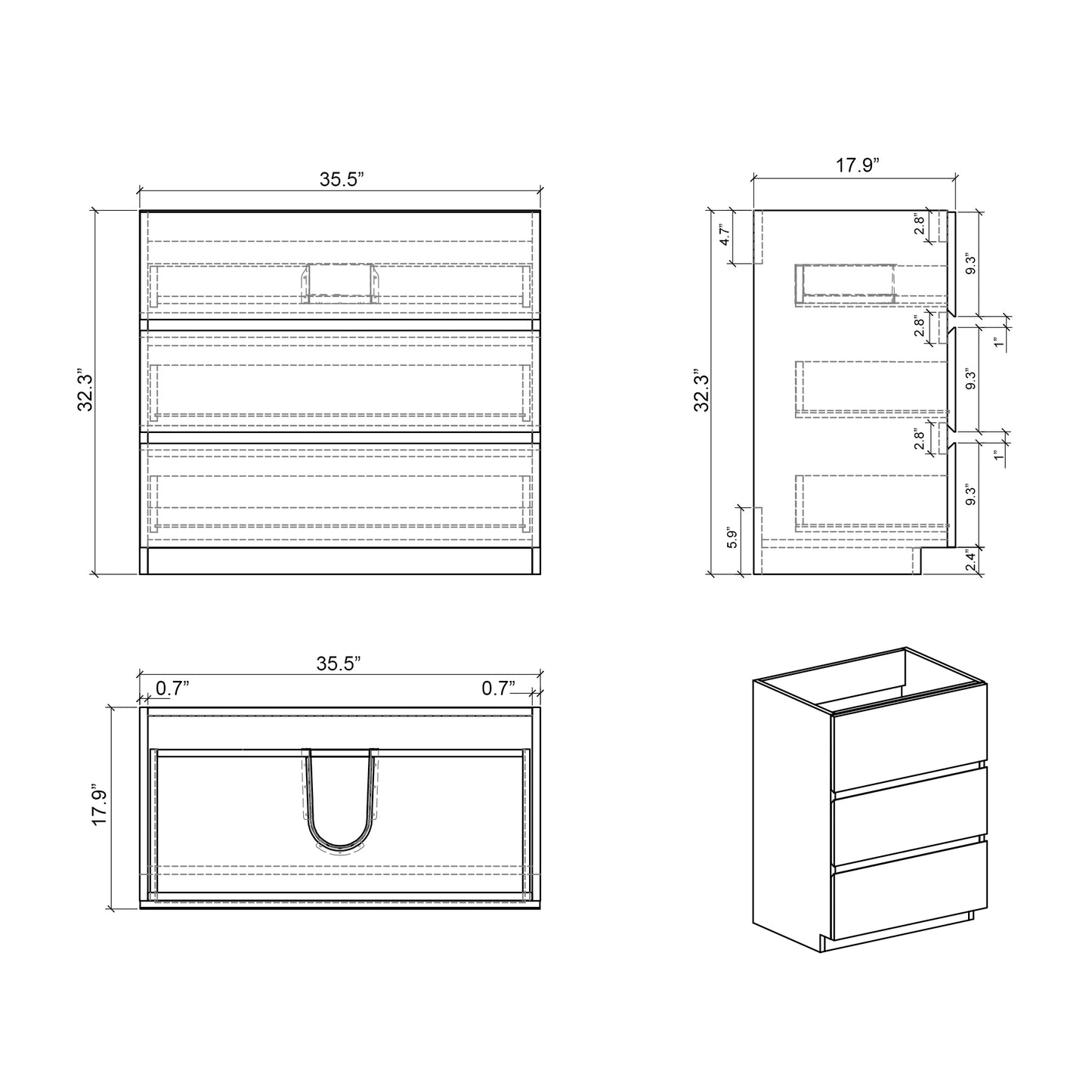 Walnut Bathroom Vanity - Max Storage, Handle-Free