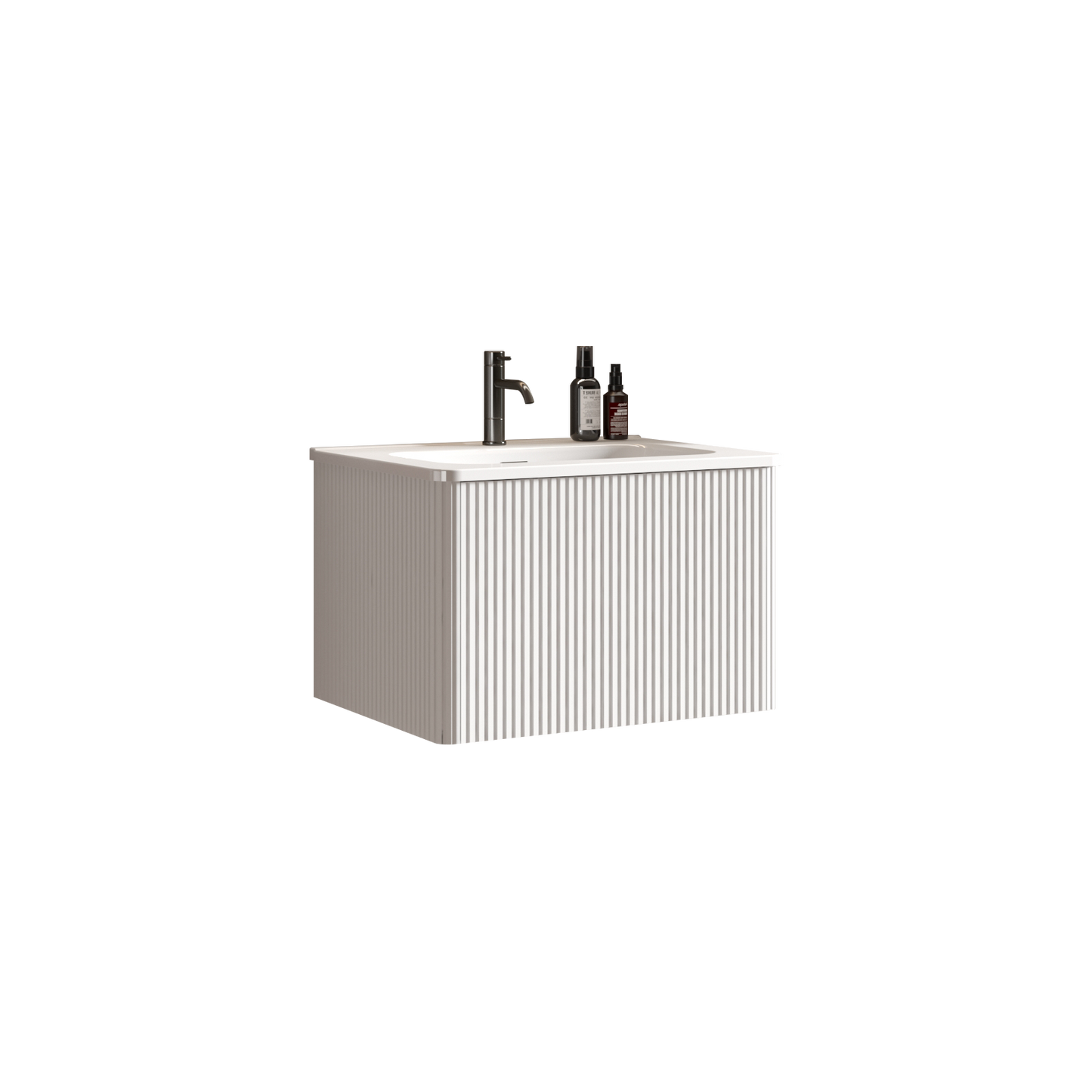 White Melamine Bathroom Vanity - 24" Striped Floating Sink