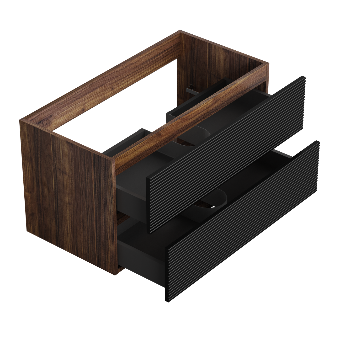 Walnut Black Bathroom Vanity - Wall Mounted Storage