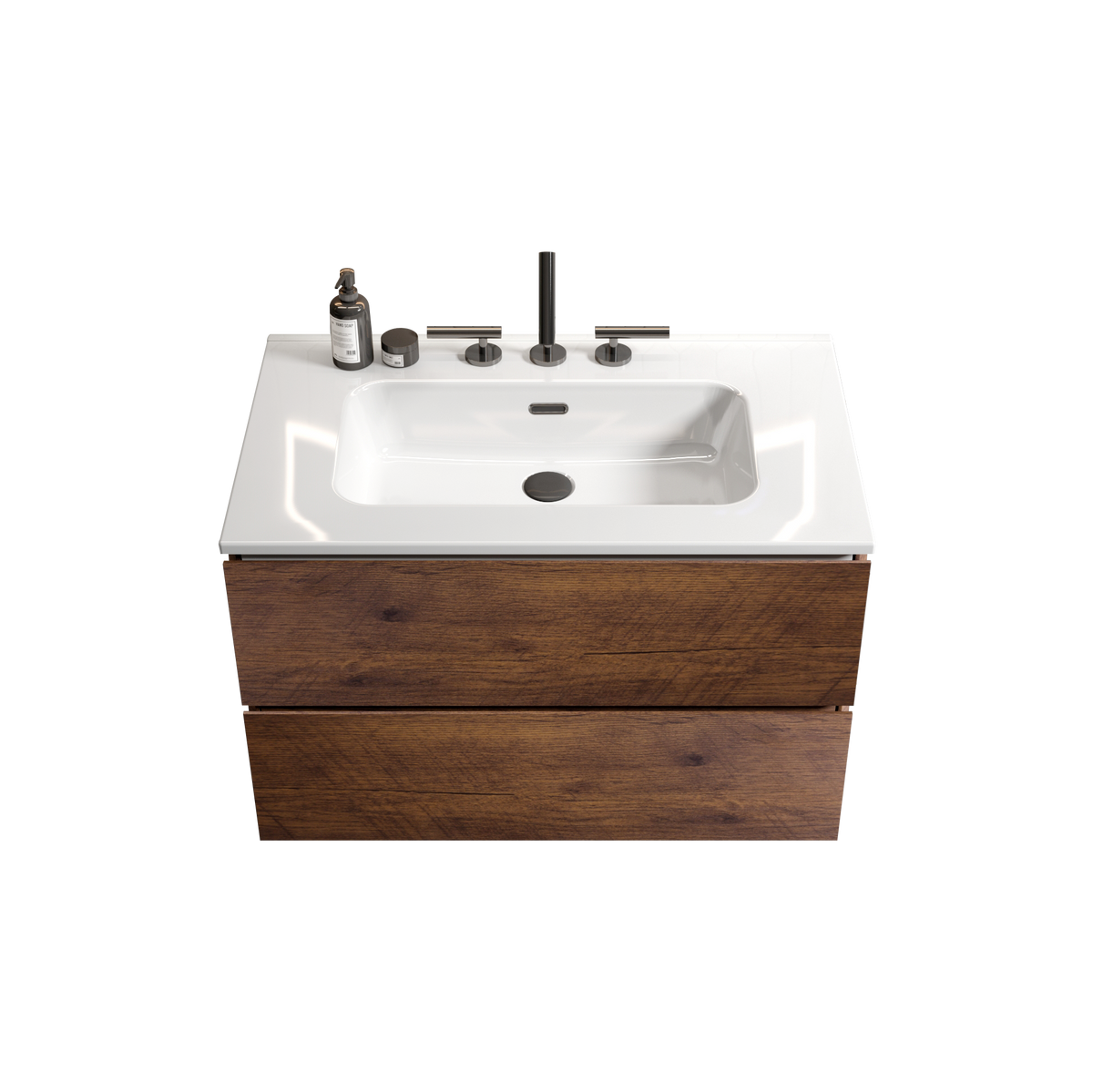 Walnut Bathroom Vanity - 30" Ceramic Sink Storage