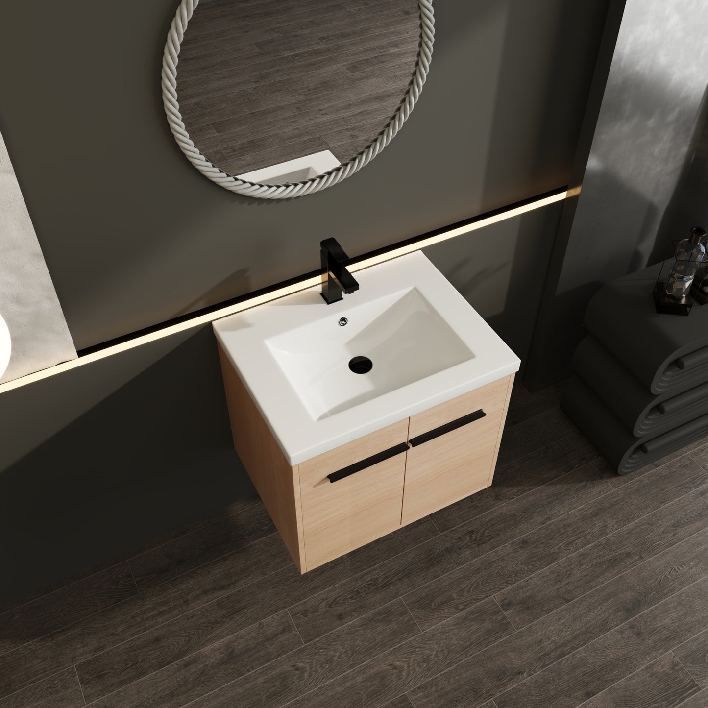Natural Oak Wall Mounted Bathroom Vanity for Modern Renovation