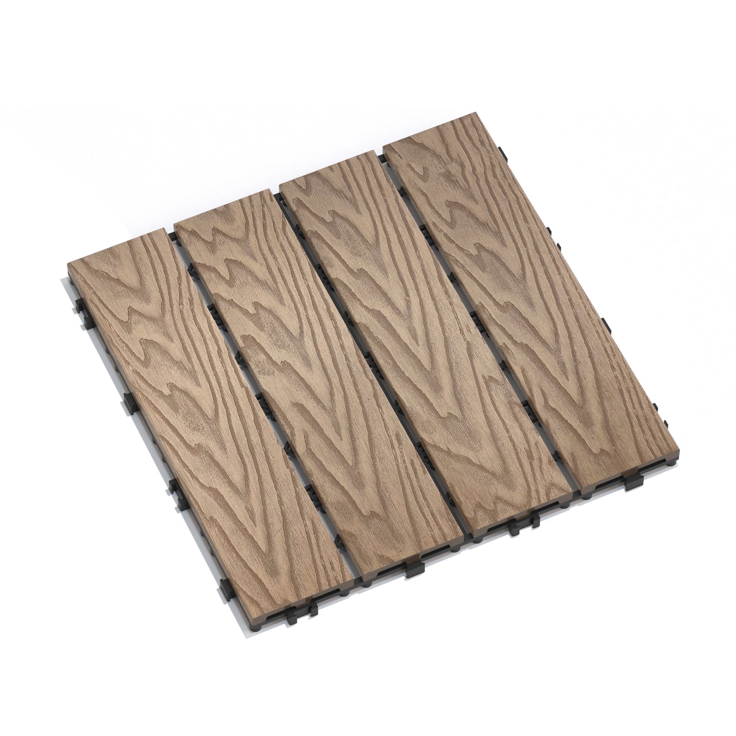 Patio Floor Tiles Pack of 22 WPC Wood-Plastic Composite Patio Deck Tiles DIY Interlocking Decking Tiles, Quick Deck Floor Tile, Court Tile, Water Resistant Indoor Outdoor -11.8" 3D TEAK