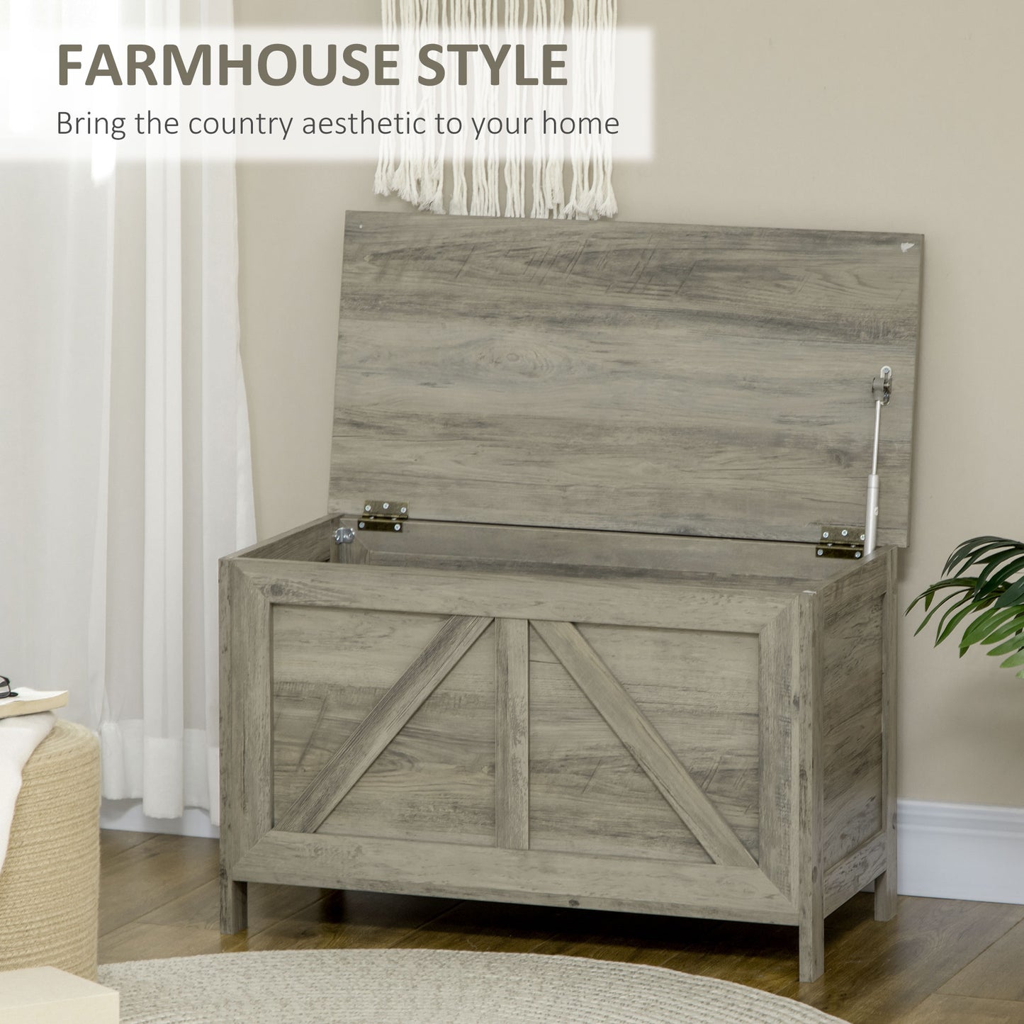 30" Farmhouse Storage Chest - Gray Lift Top Organizer