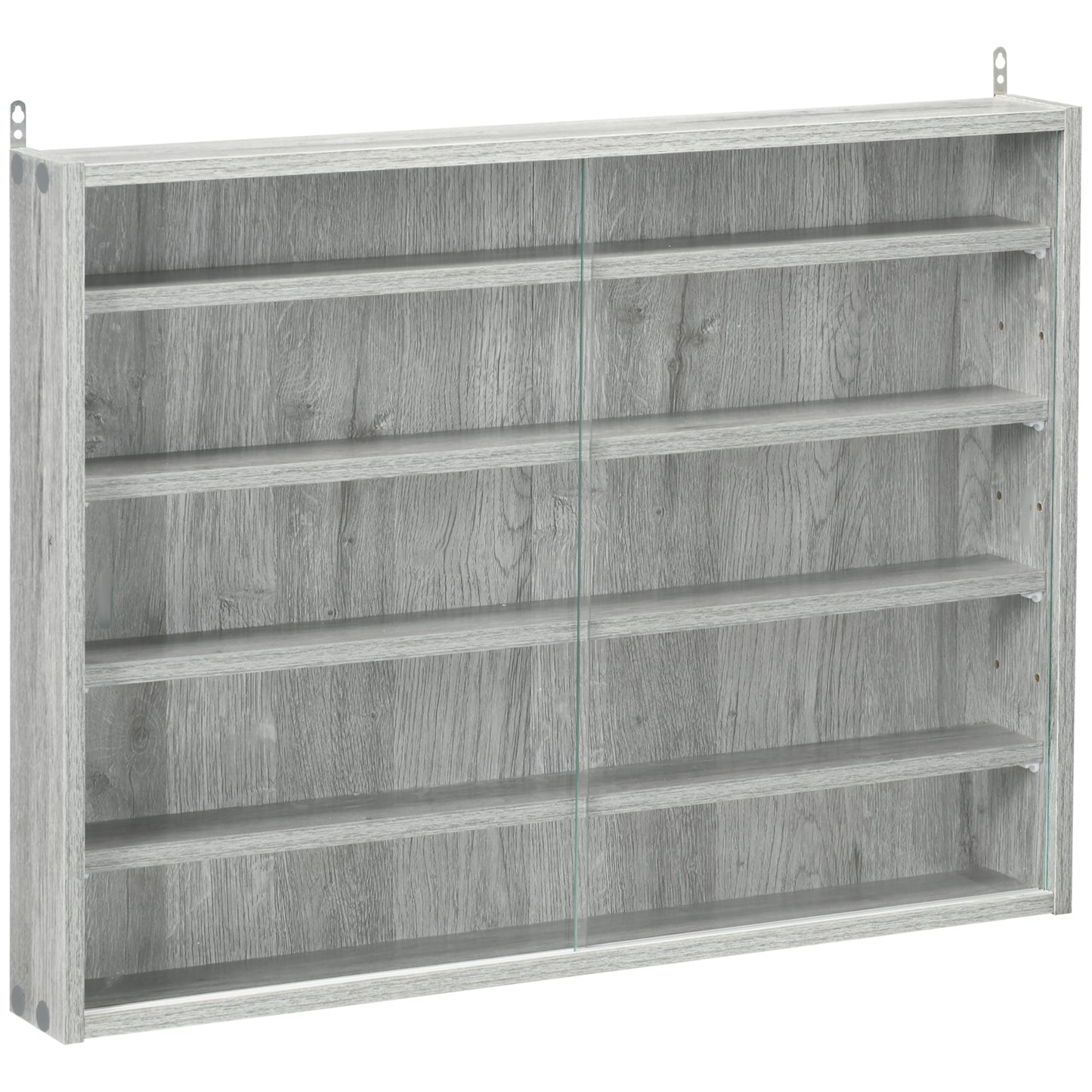 5-Tier Display Cabinet, Glass Display Case with 2 Doors and Adjustable Shelves, Wall-Mounted, Grey