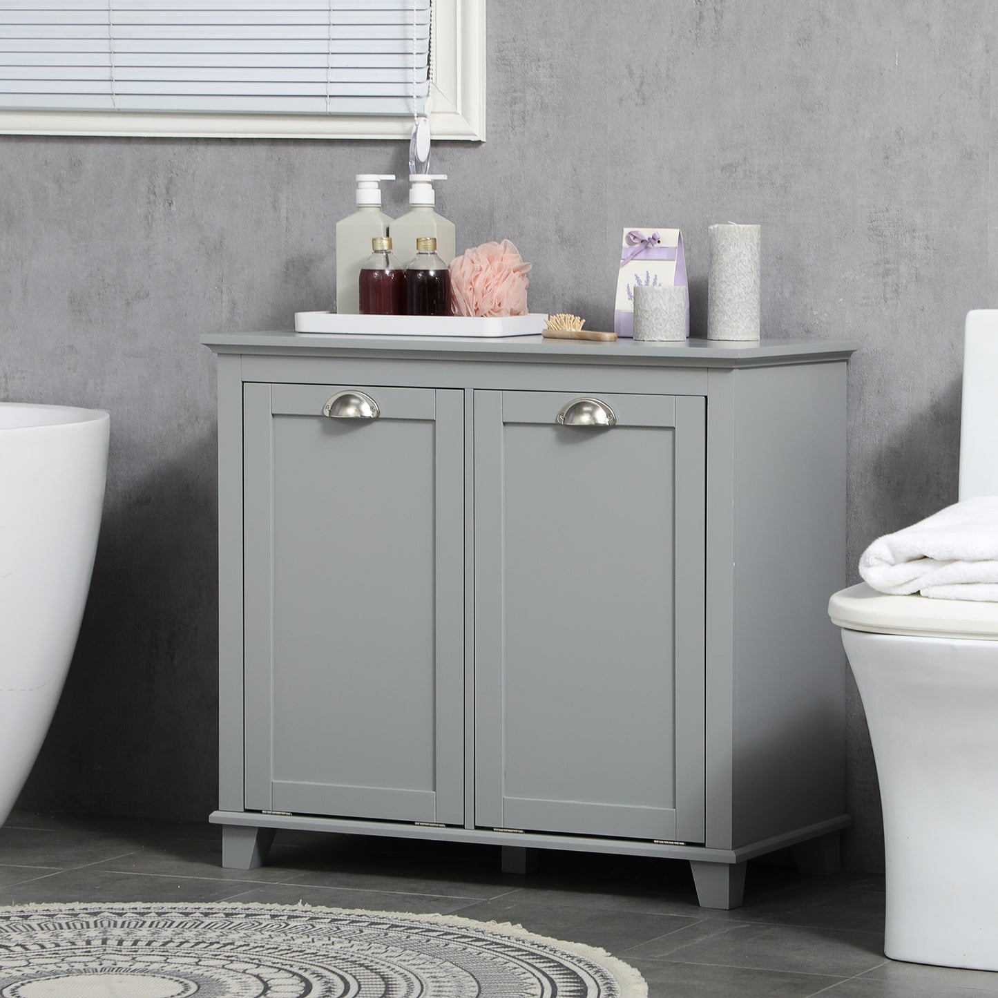 Gray MDF Laundry Hamper Cabinet with Tilt-Out Storage for Bathroom for Living Room