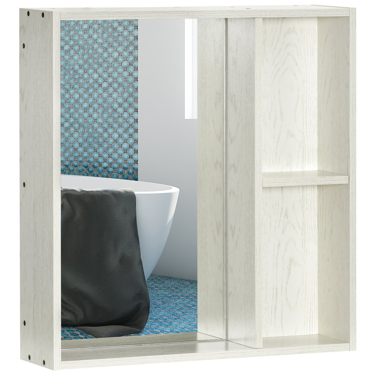 kleankin 24.75" x 25.5" Bathroom Medicine Cabinet with Mirror, Storage Shelf, Over Toilet Bathroom Cabinet Wall Mounted for Living Room and Laundry Room, White