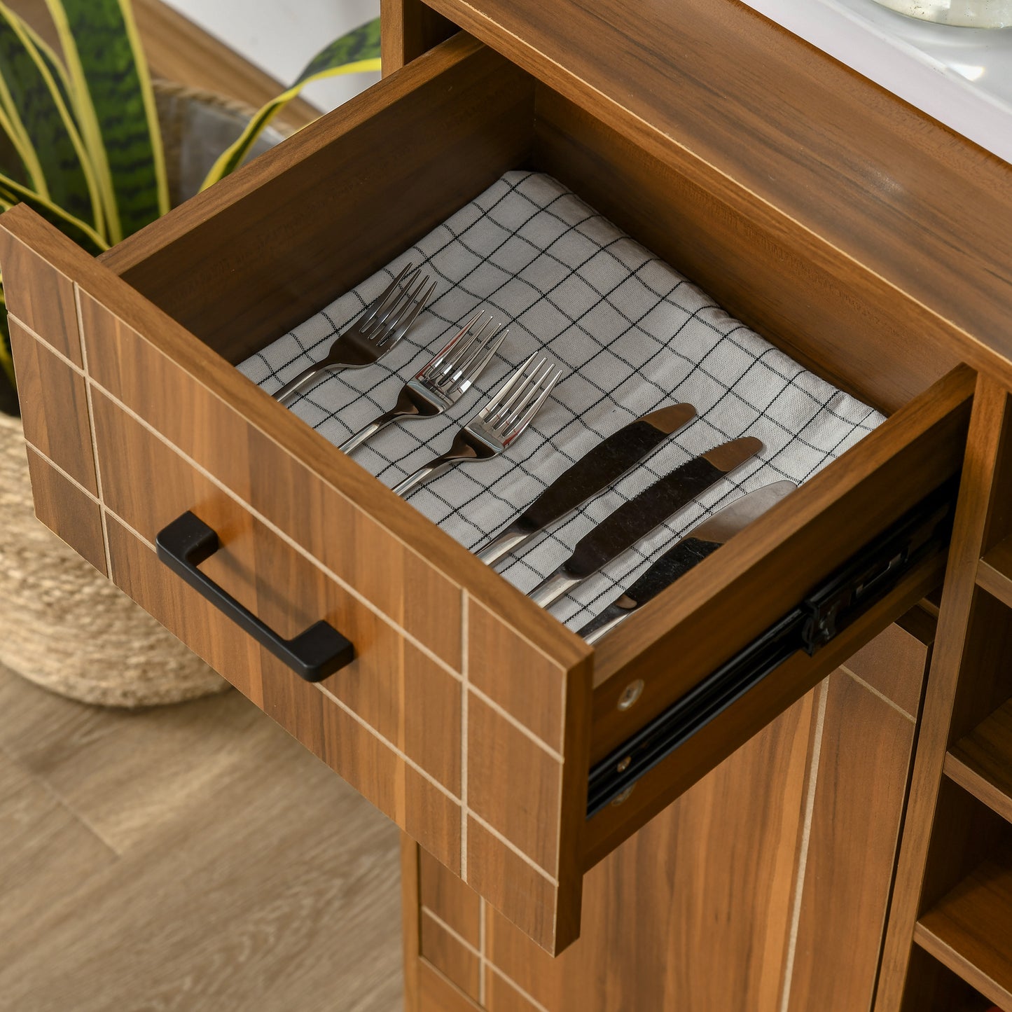 Retro Wine Cabinet - 6 Bottle Storage, Brown MDF