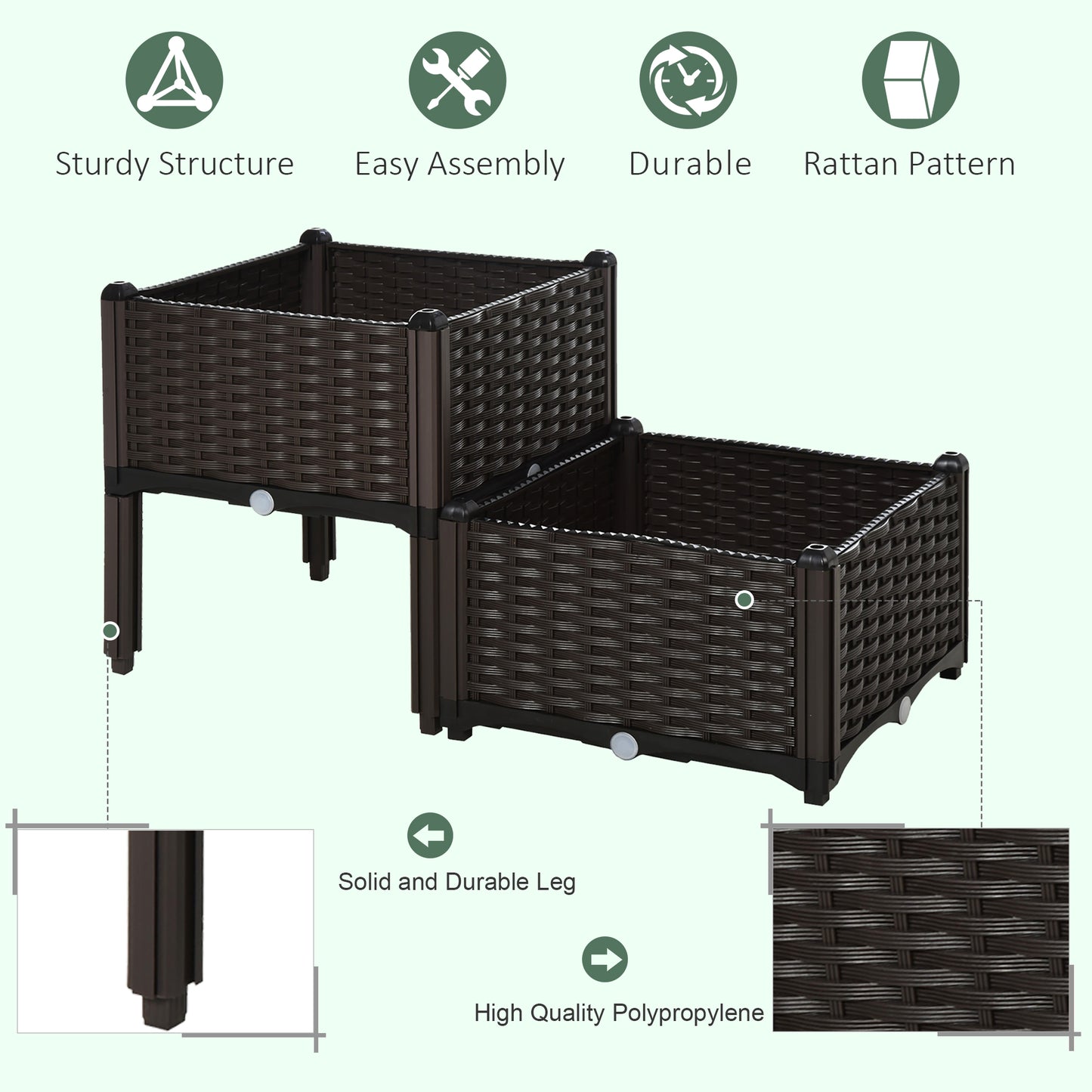 Outdoor Outsunny 2 Piece Raised Garden Beds - Weather-Ready Planters for Flowers &