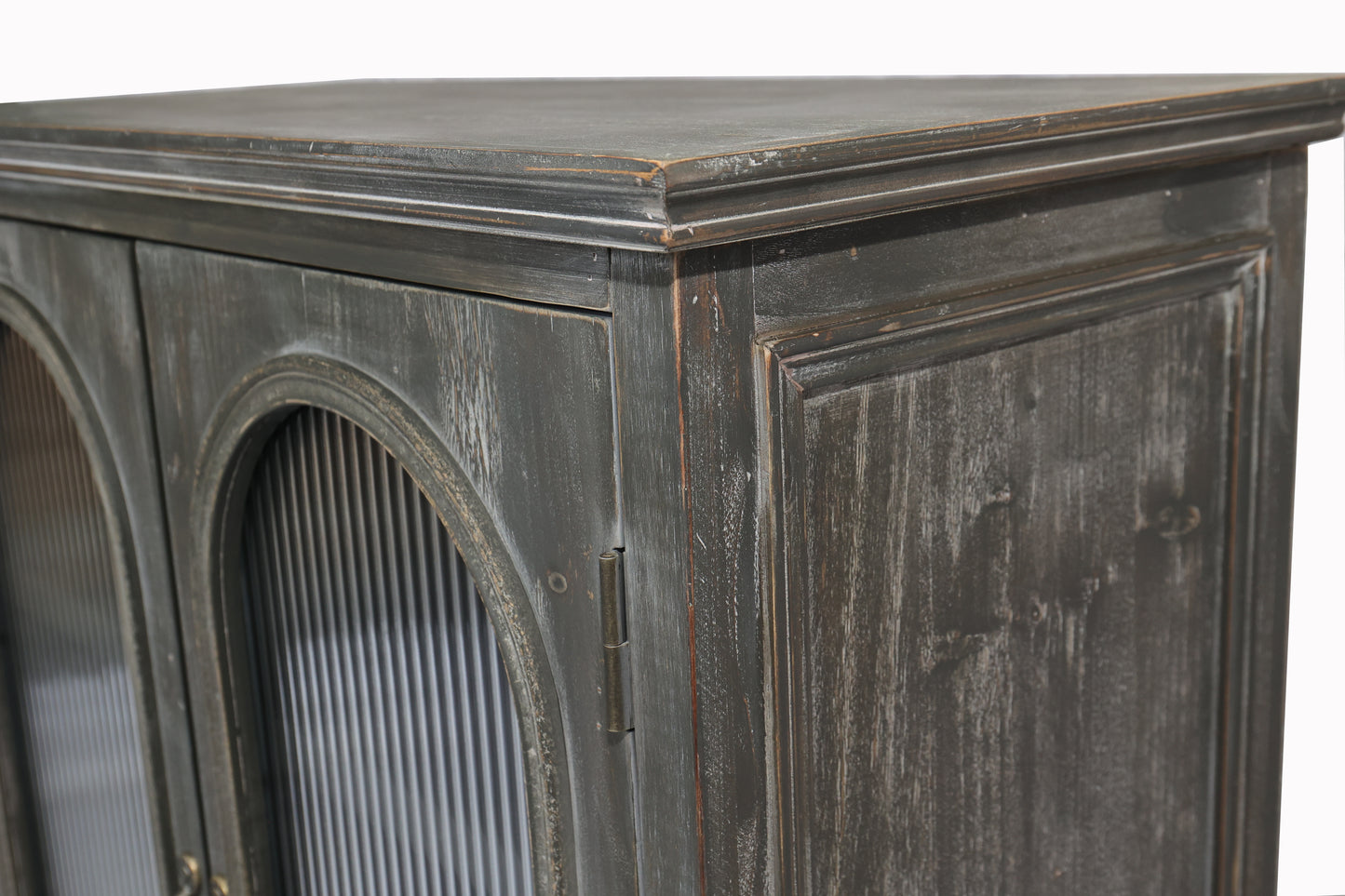Black & Grey Farmhouse Storage Cabinet - Kitchen Pantry with Glass Doors