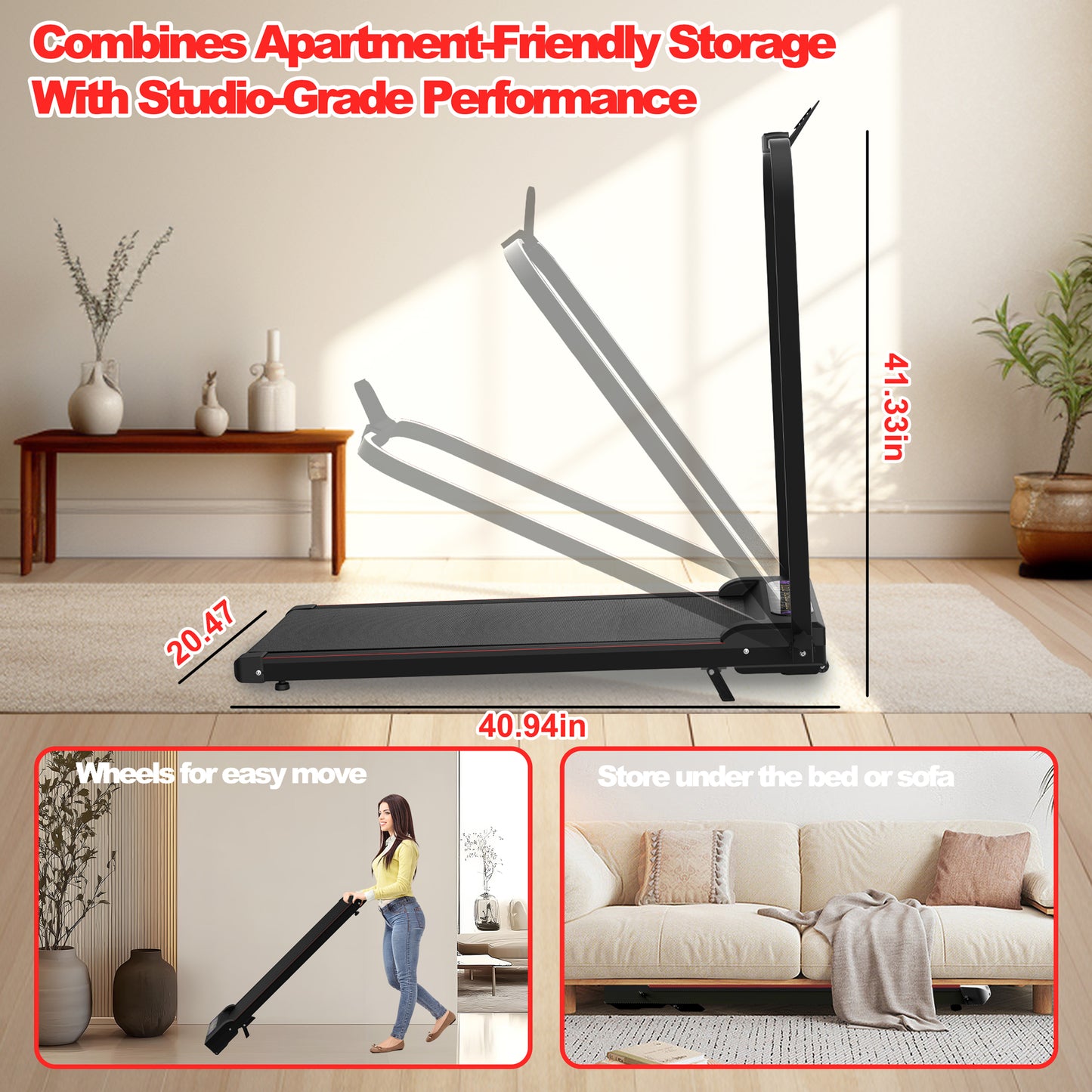 Foldable Treadmill with Vibration Pad, 2.0HP Motor for Home Fitness