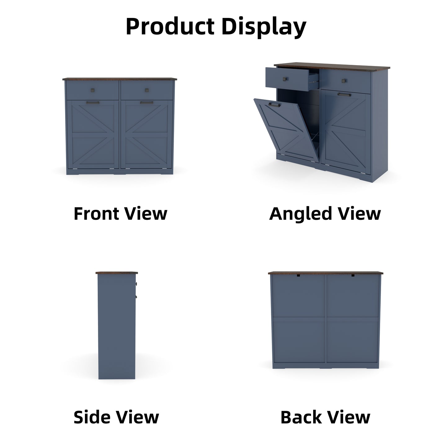 Farmhouse Blue Trash Cabinet - 20 Gallon Can Storage for Living Room