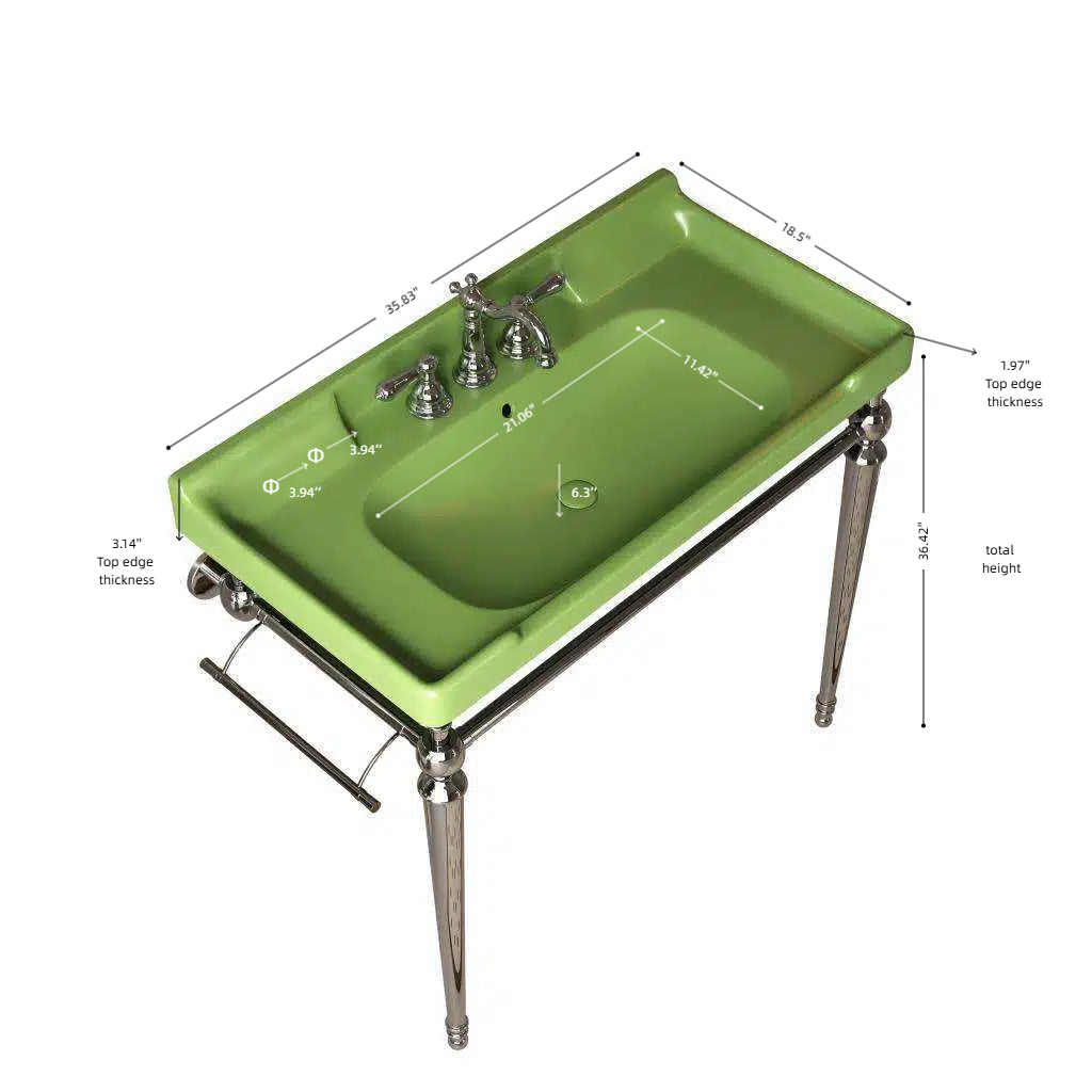 Chrome Green Ceramic Bathroom Vanity Sink - 36 Inch Console