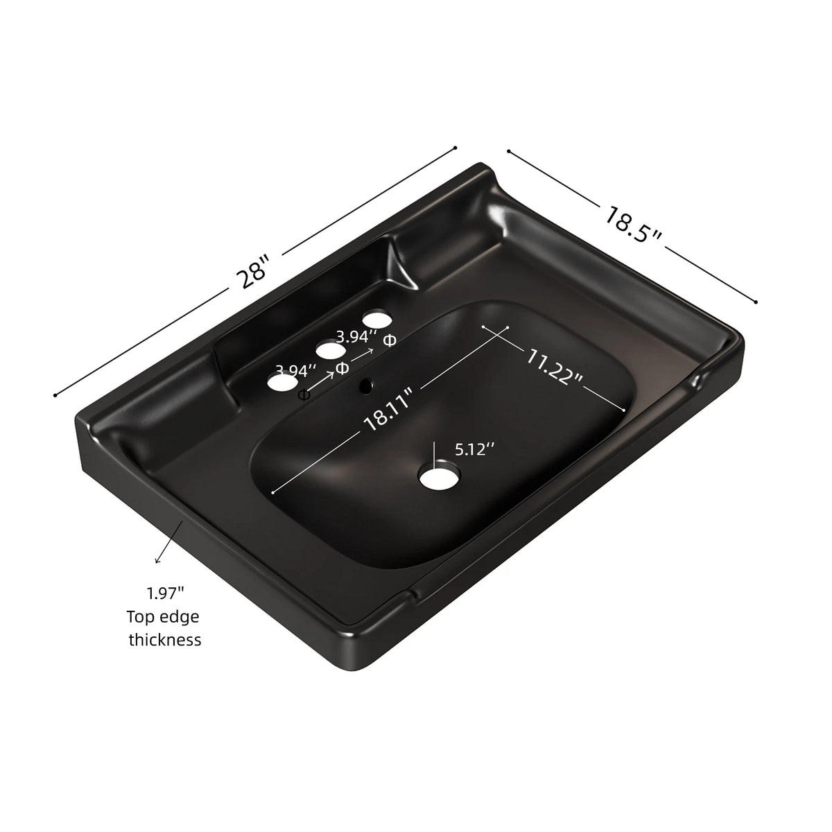Black Ceramic Bathroom Basin - 28" Storage
